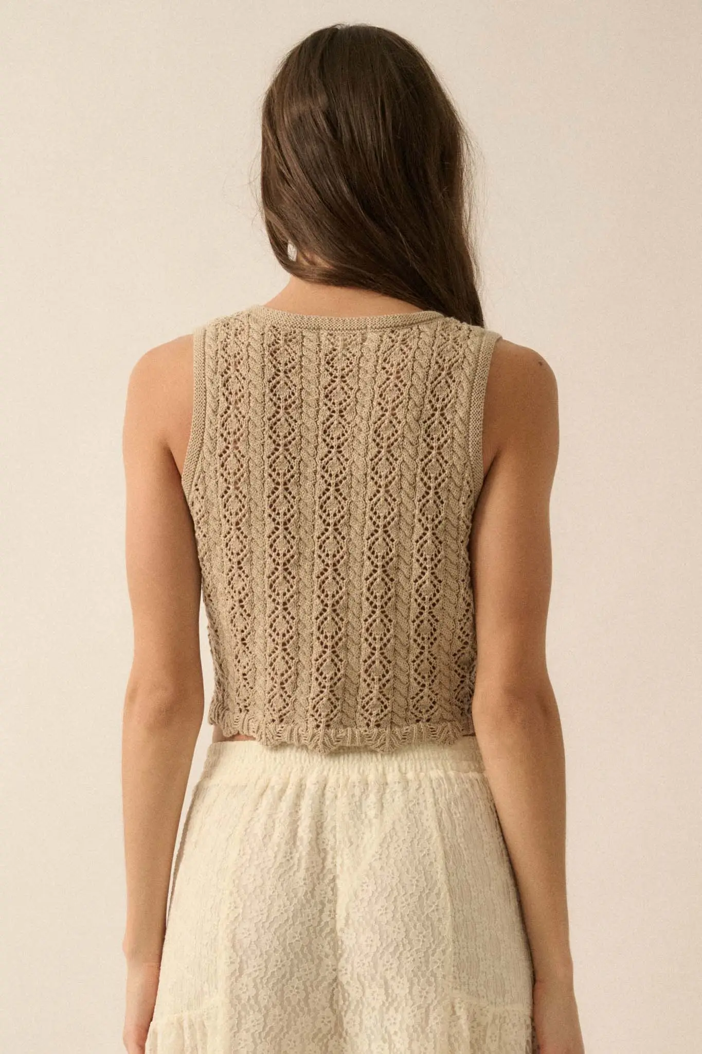 Get It Twisted Crochet Knit Tie-Front Tank Top - Image 9