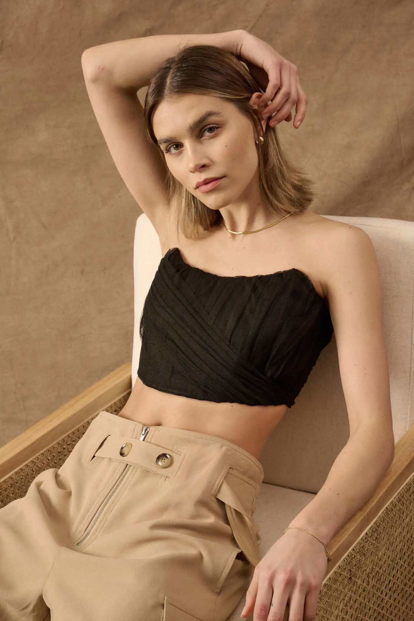 Glamorous Life Pleated Tulle Cropped Corset Top - Image 3
