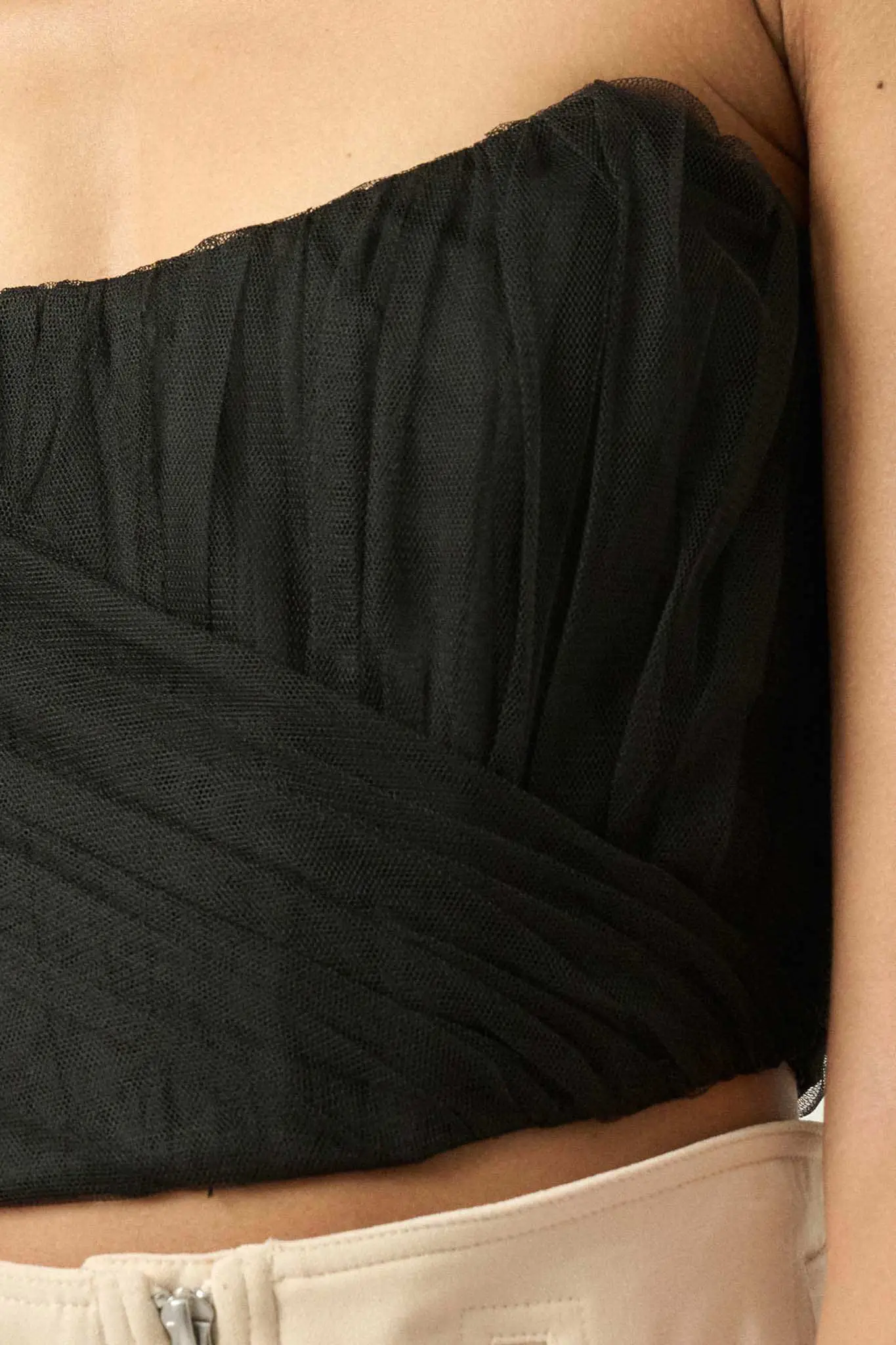 Glamorous Life Pleated Tulle Cropped Corset Top - Image 5
