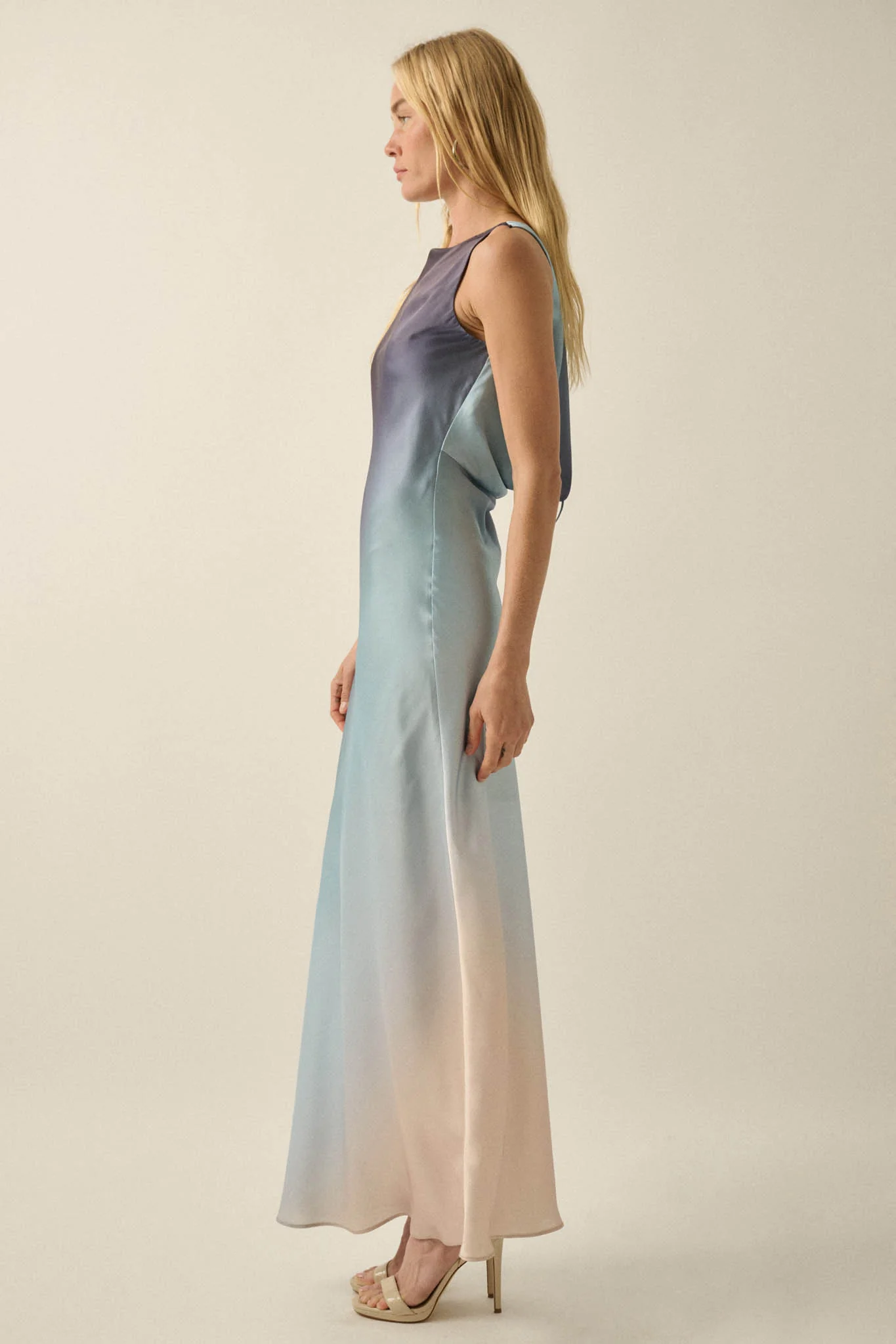 Glow Up Ombre Satin Cowl-Back Maxi Dress - Image 6