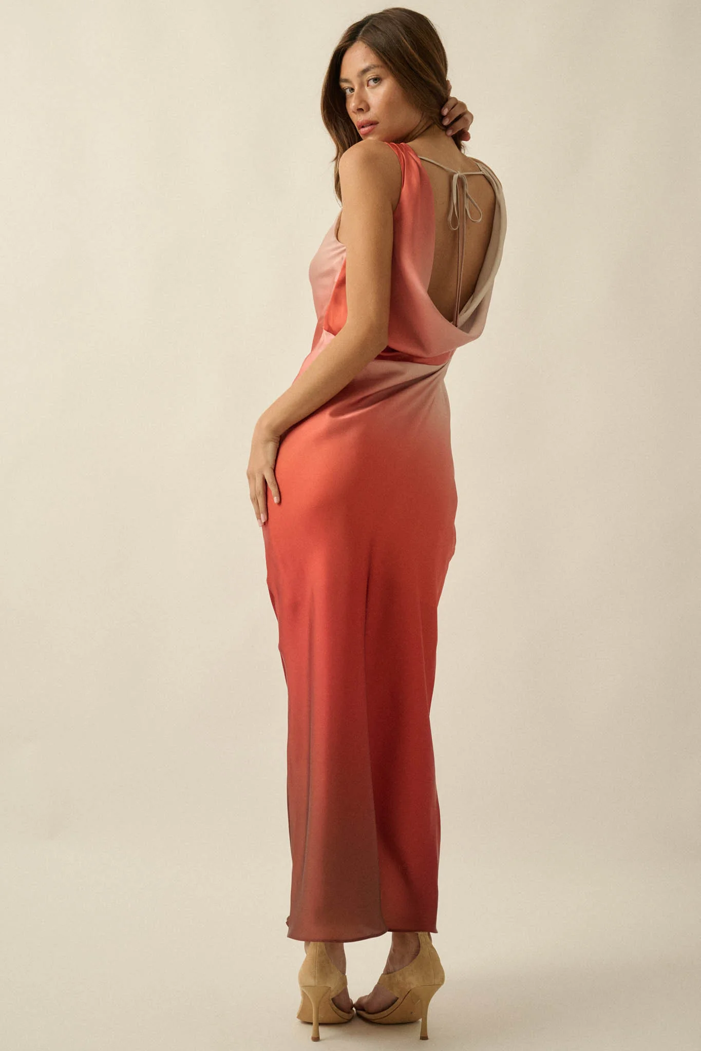 Glow Up Ombre Satin Cowl-Back Maxi Dress - Image 7