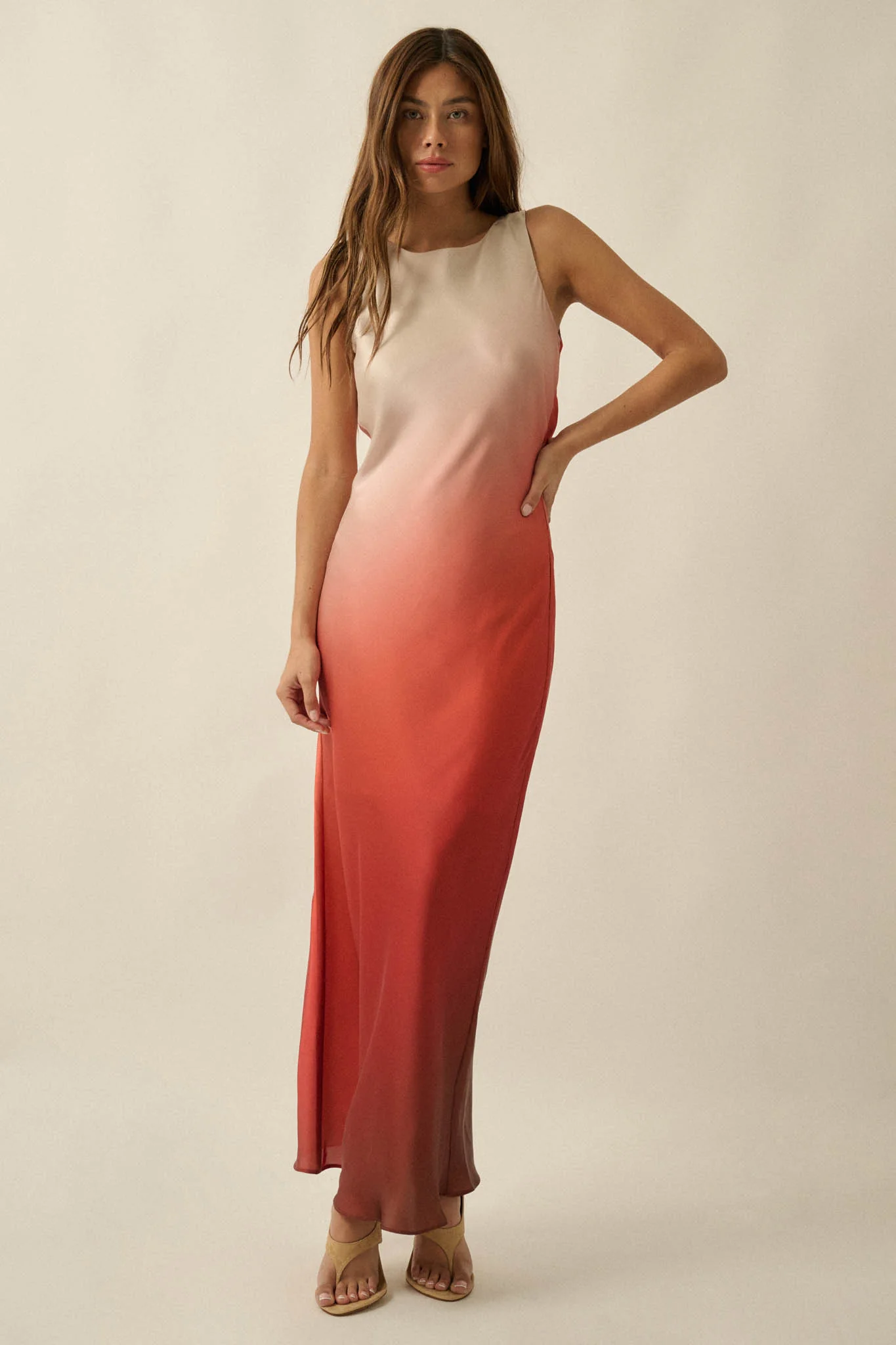 Glow Up Ombre Satin Cowl-Back Maxi Dress - Image 9