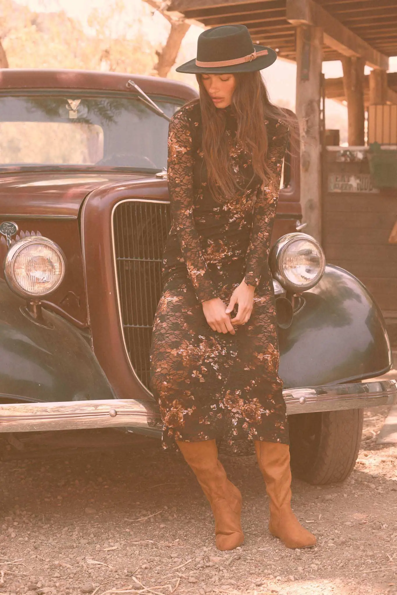 Golden Hour Floral-Print Lace Mock-Neck Dress - Image 2