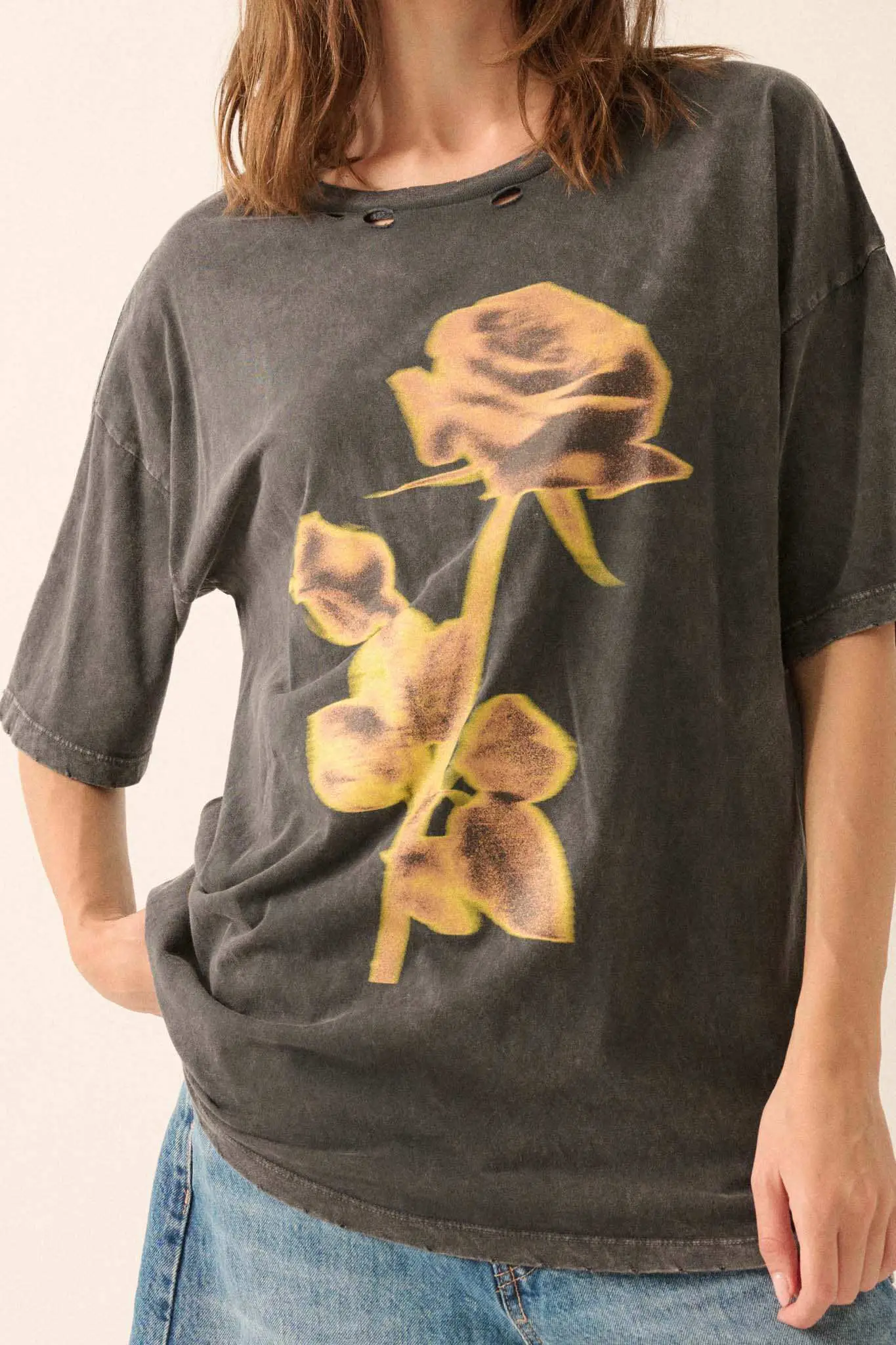 Golden Rose Oversized Distressed Graphic Tee - Image 2