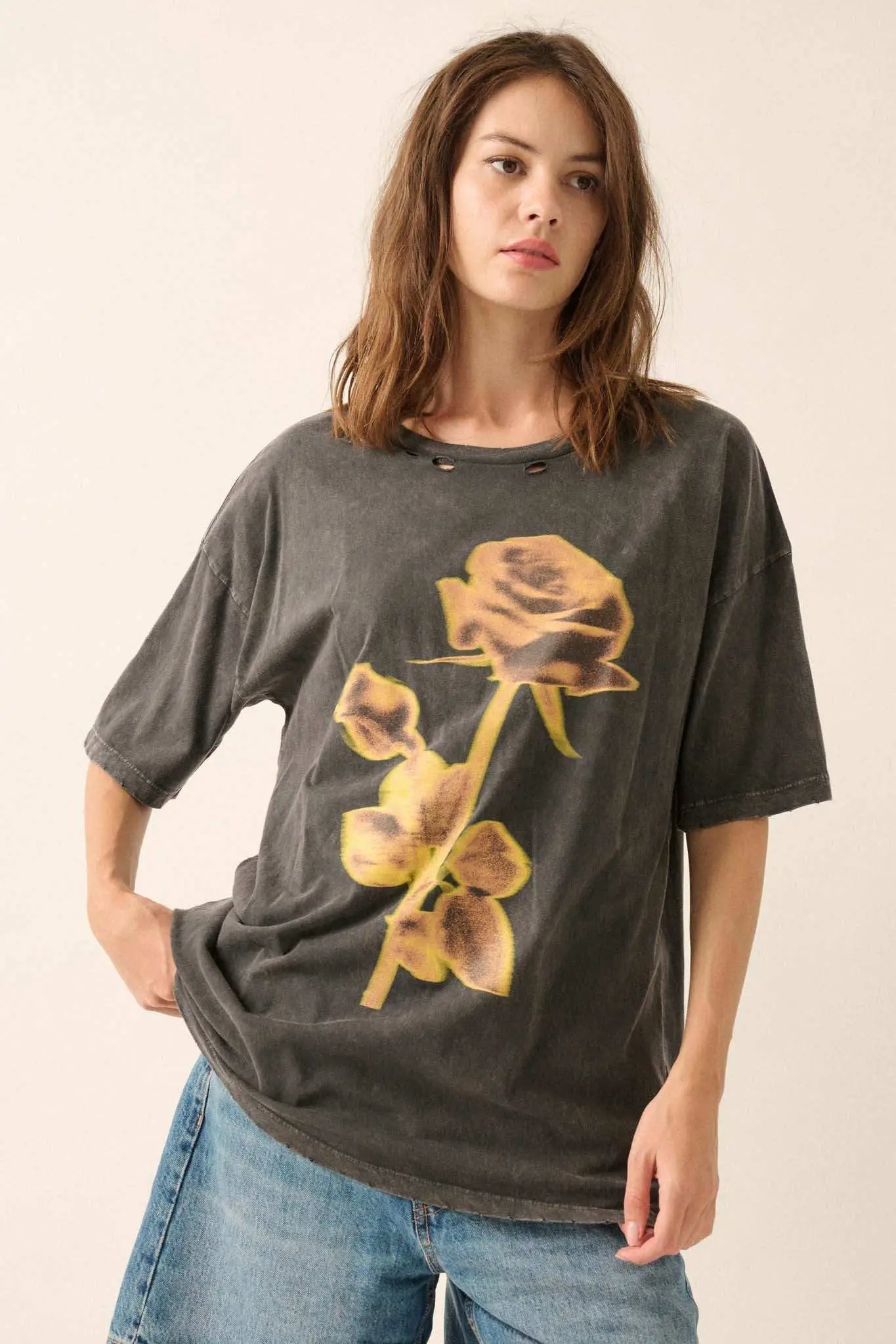 Golden Rose Oversized Distressed Graphic Tee - Image 3