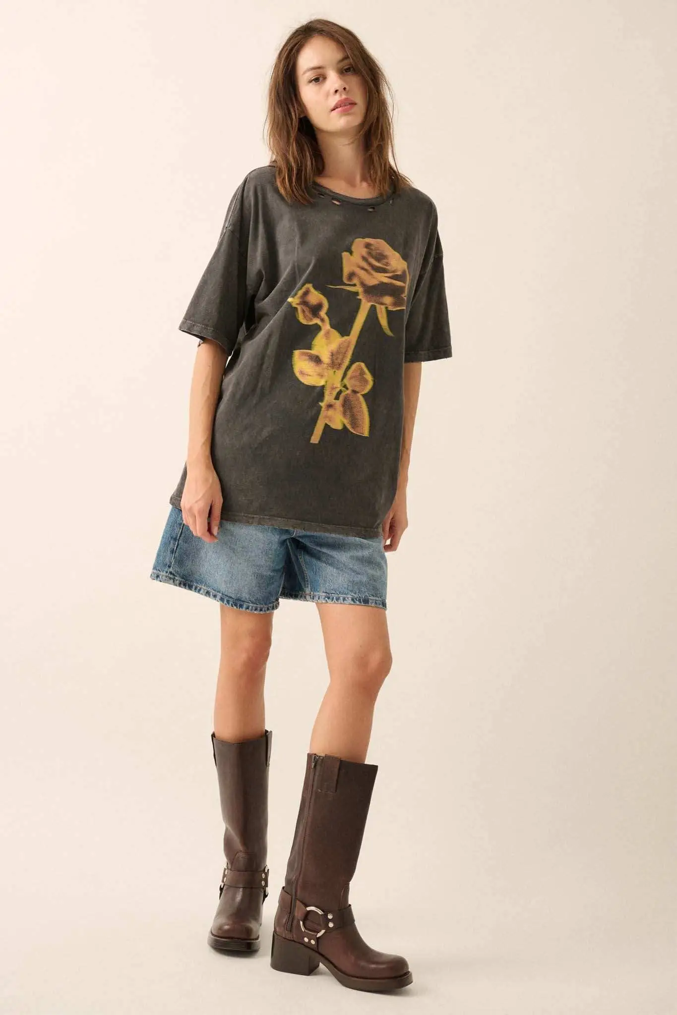 Golden Rose Oversized Distressed Graphic Tee - Image 4