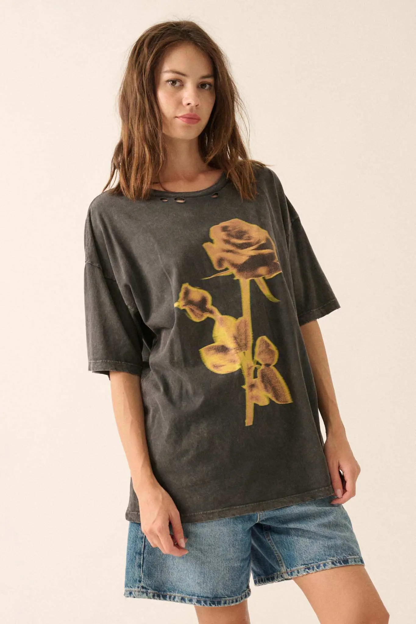 Golden Rose Oversized Distressed Graphic Tee - Image 5
