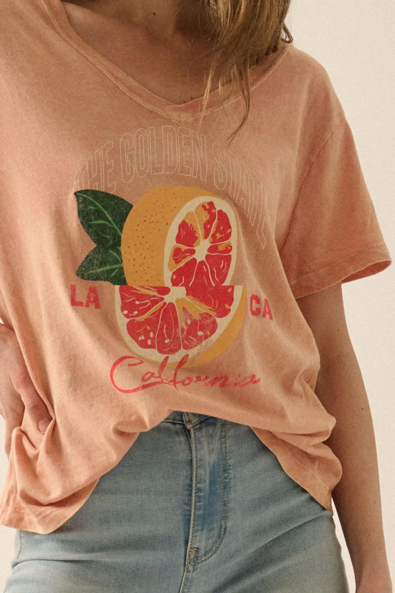 Golden State Grapefruit V-Neck Graphic Tee - Image 2