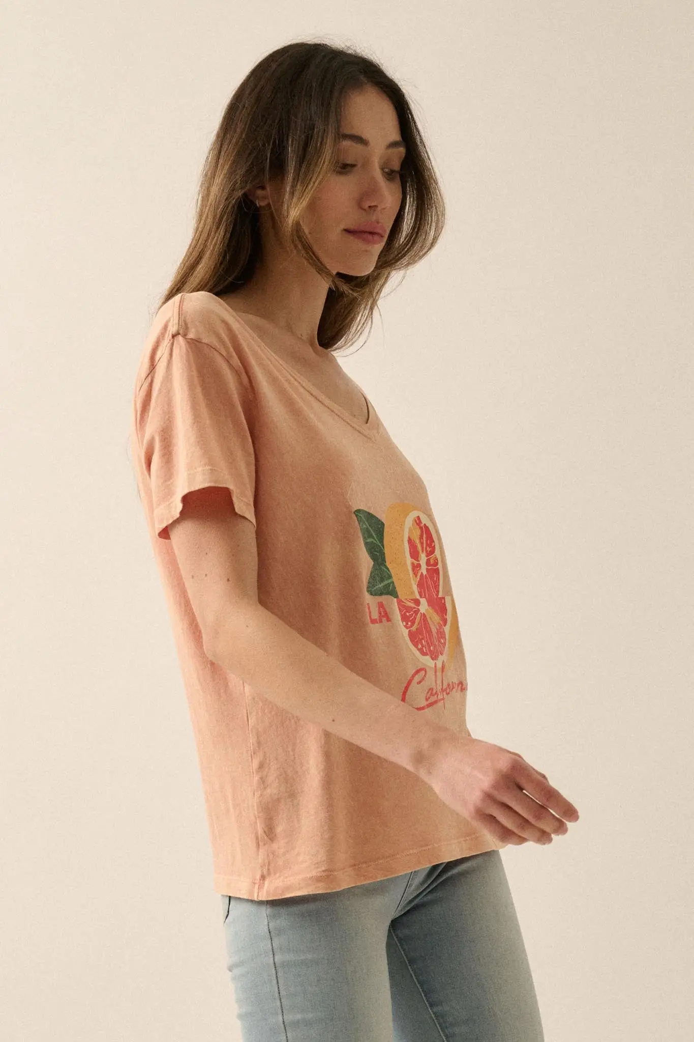Golden State Grapefruit V-Neck Graphic Tee - Image 5
