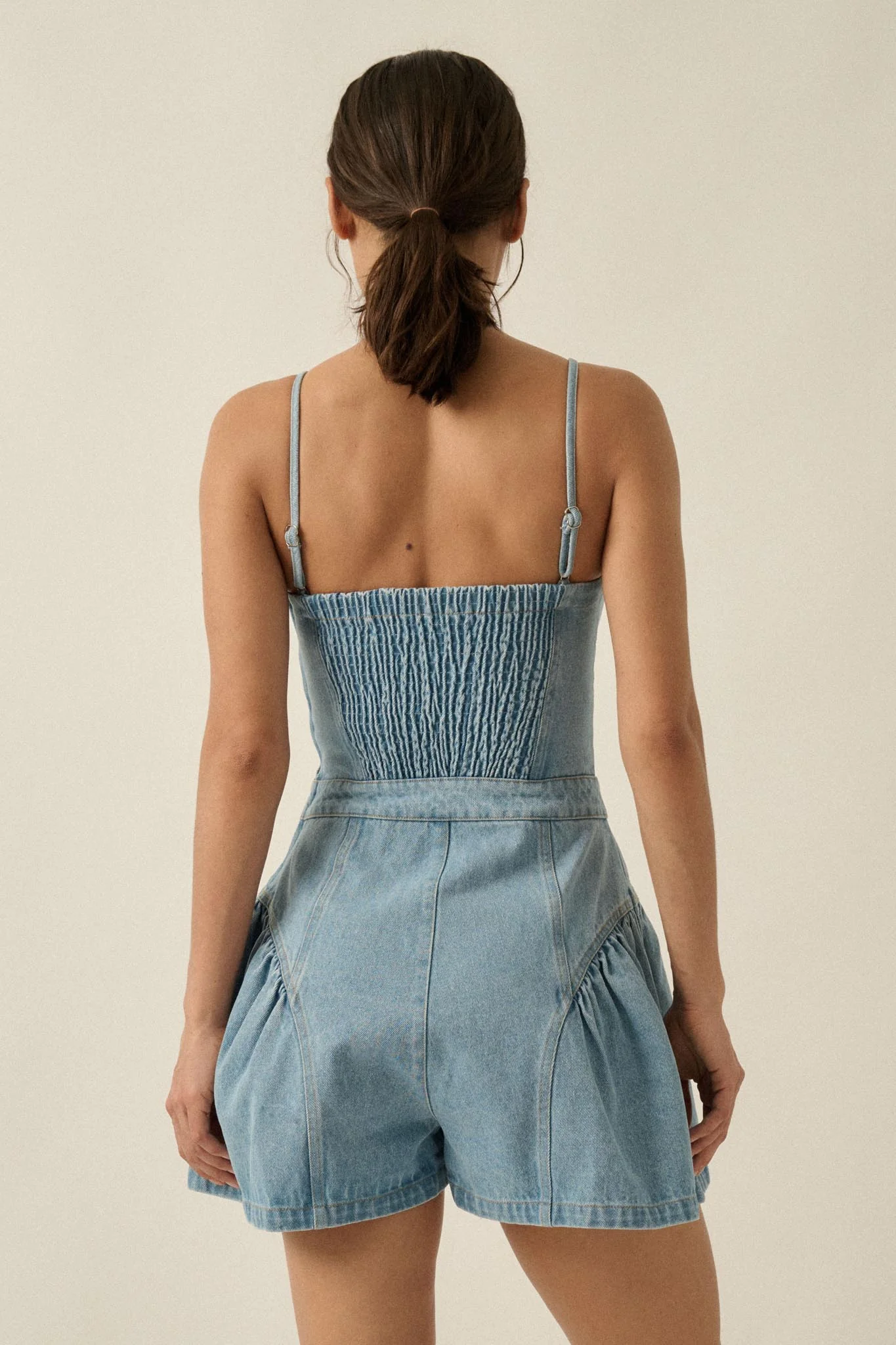 Good Jeans Denim Ruffled Wide-Leg Cami Romper - Image 9
