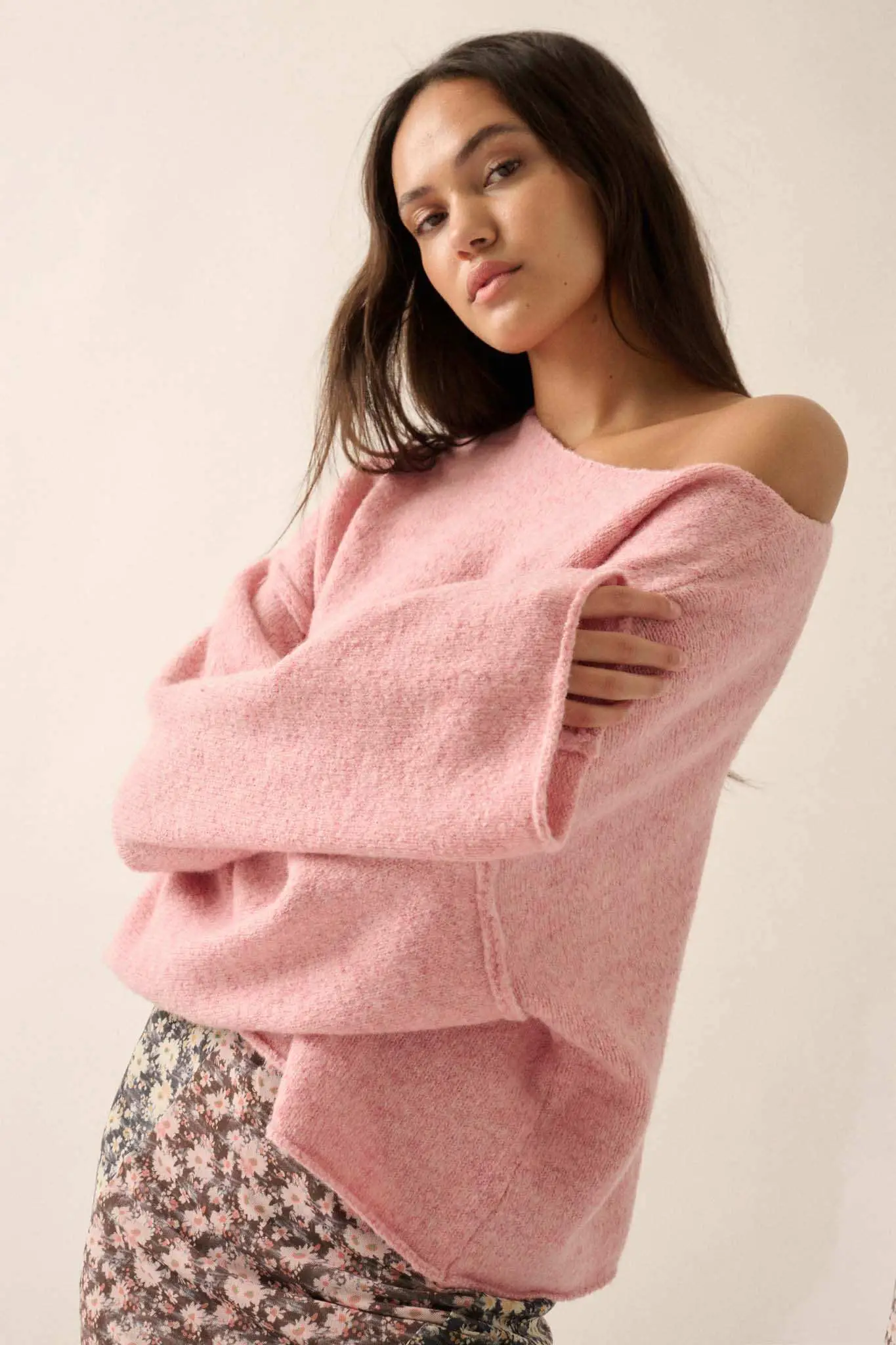 Good Life Exposed-Seam Rolled-Edge Sweater