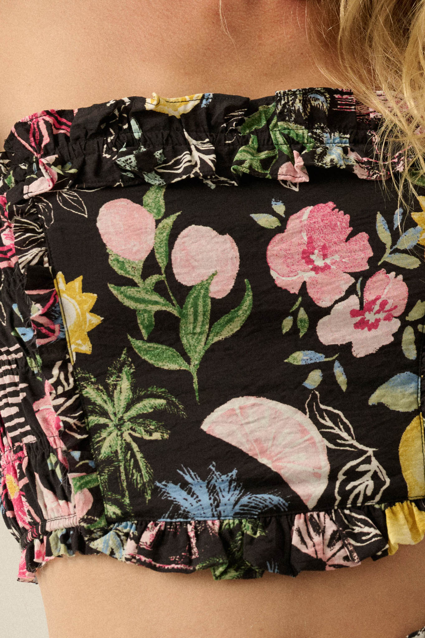 Good Times Fruit & Floral-Print Ruffle Bandeau Top - Image 4
