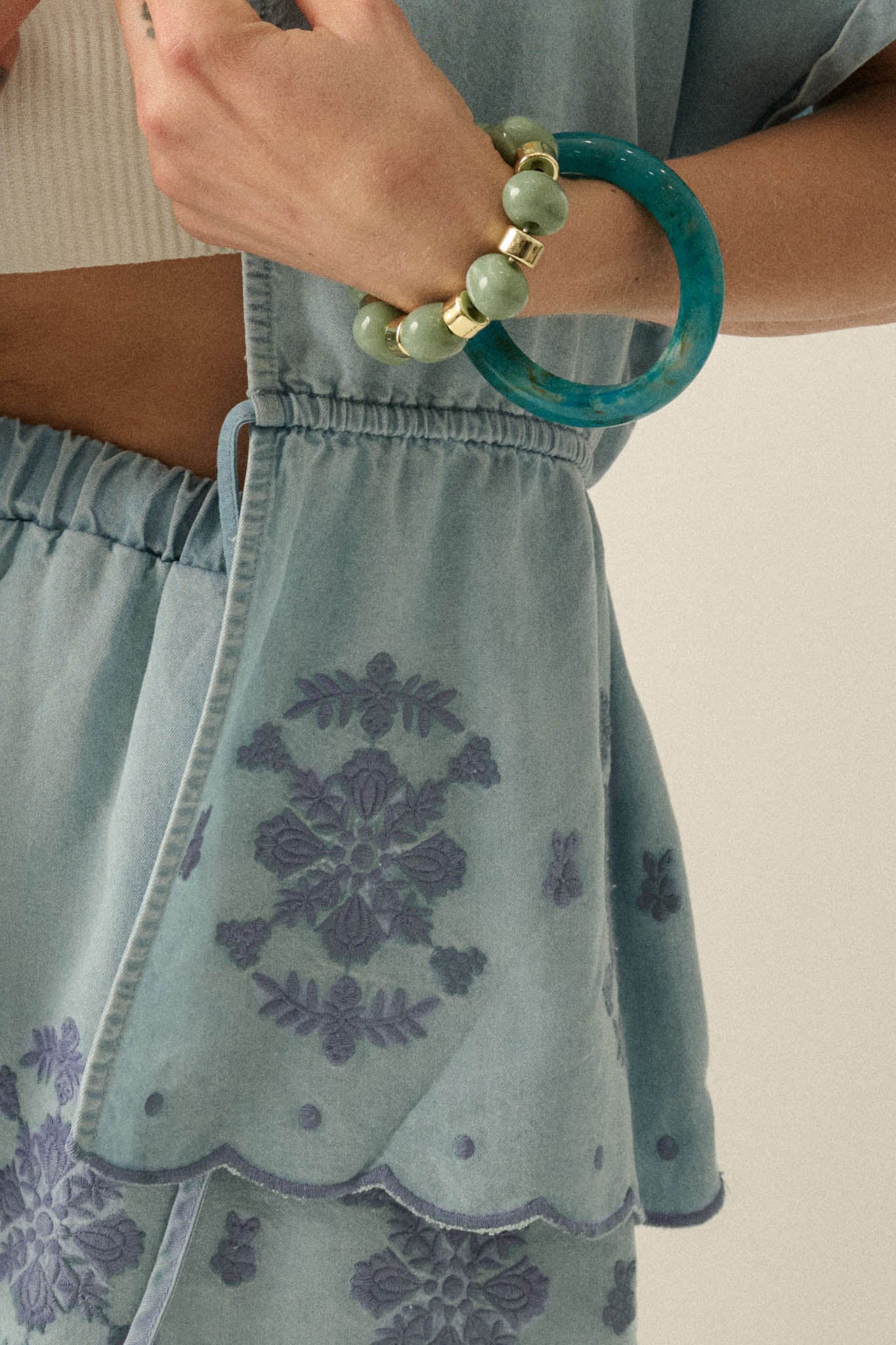Gorgeous Day Embroidered Denim Drawstring Kimono - Image 5