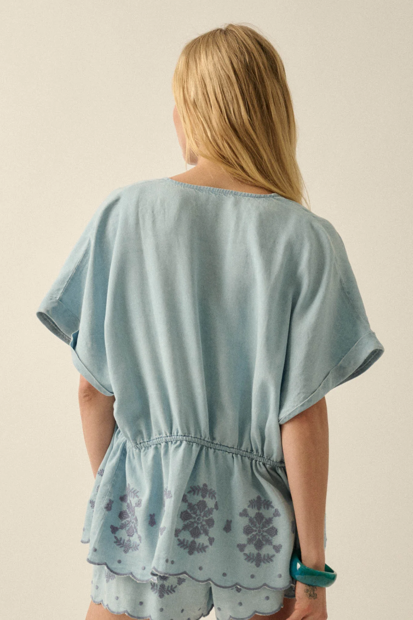 Gorgeous Day Embroidered Denim Drawstring Kimono - Image 7