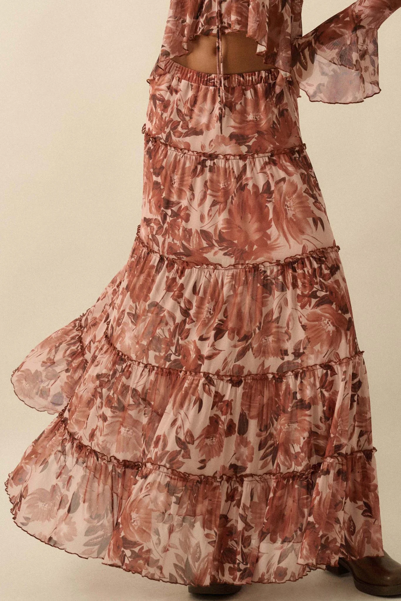 Gorgeous Garden Floral Mesh Tiered Maxi Skirt - Image 2