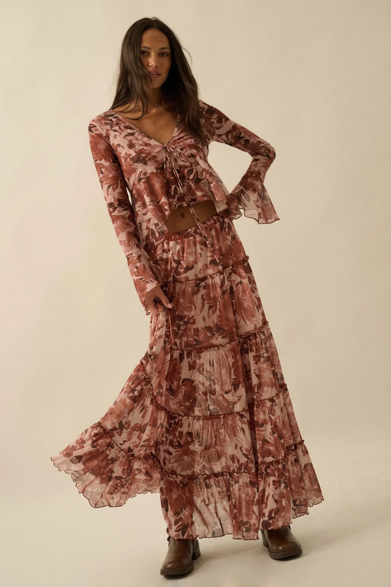 Gorgeous Garden Floral Mesh Tiered Maxi Skirt - Image 3