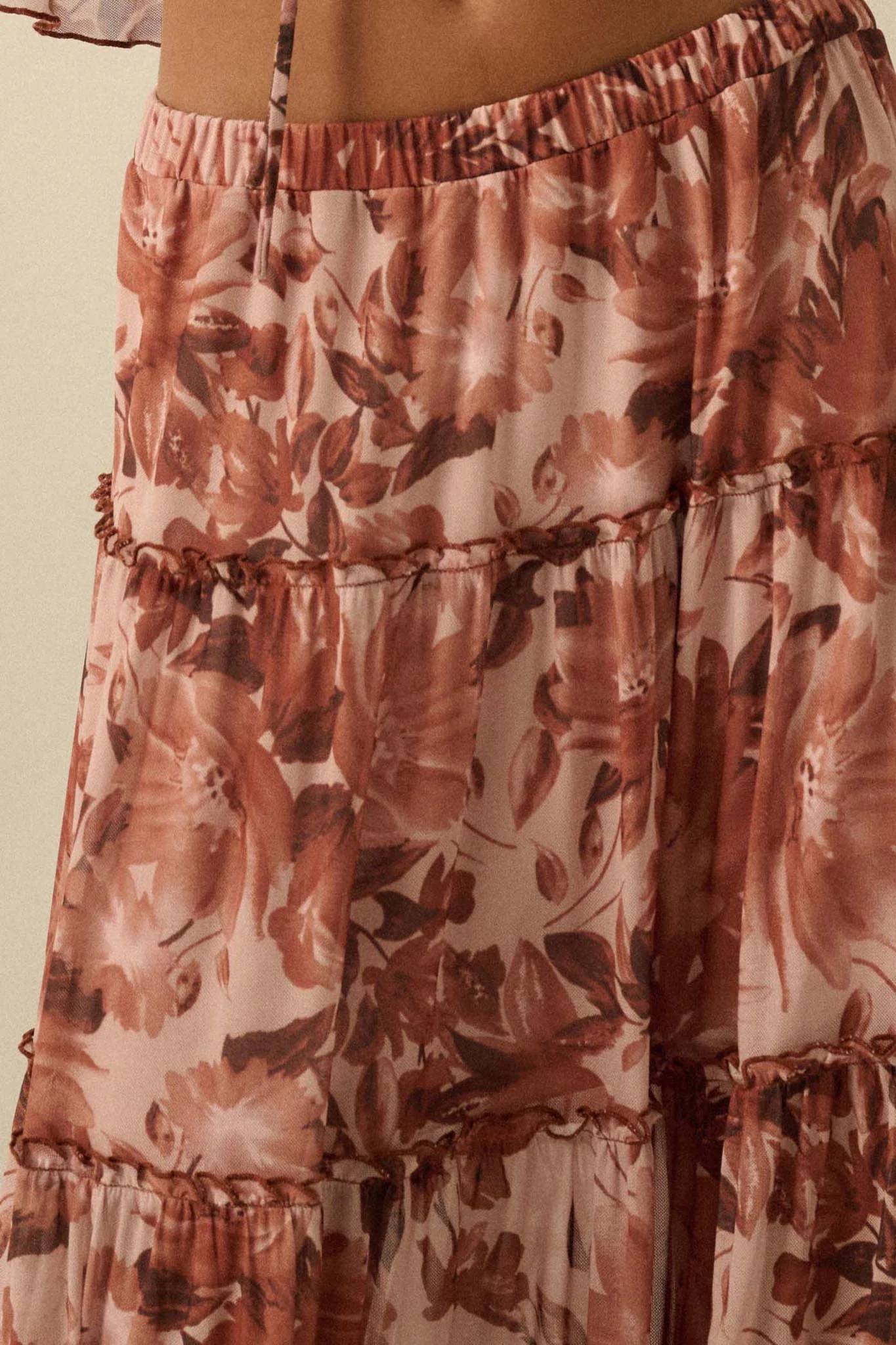Gorgeous Garden Floral Mesh Tiered Maxi Skirt - Image 4
