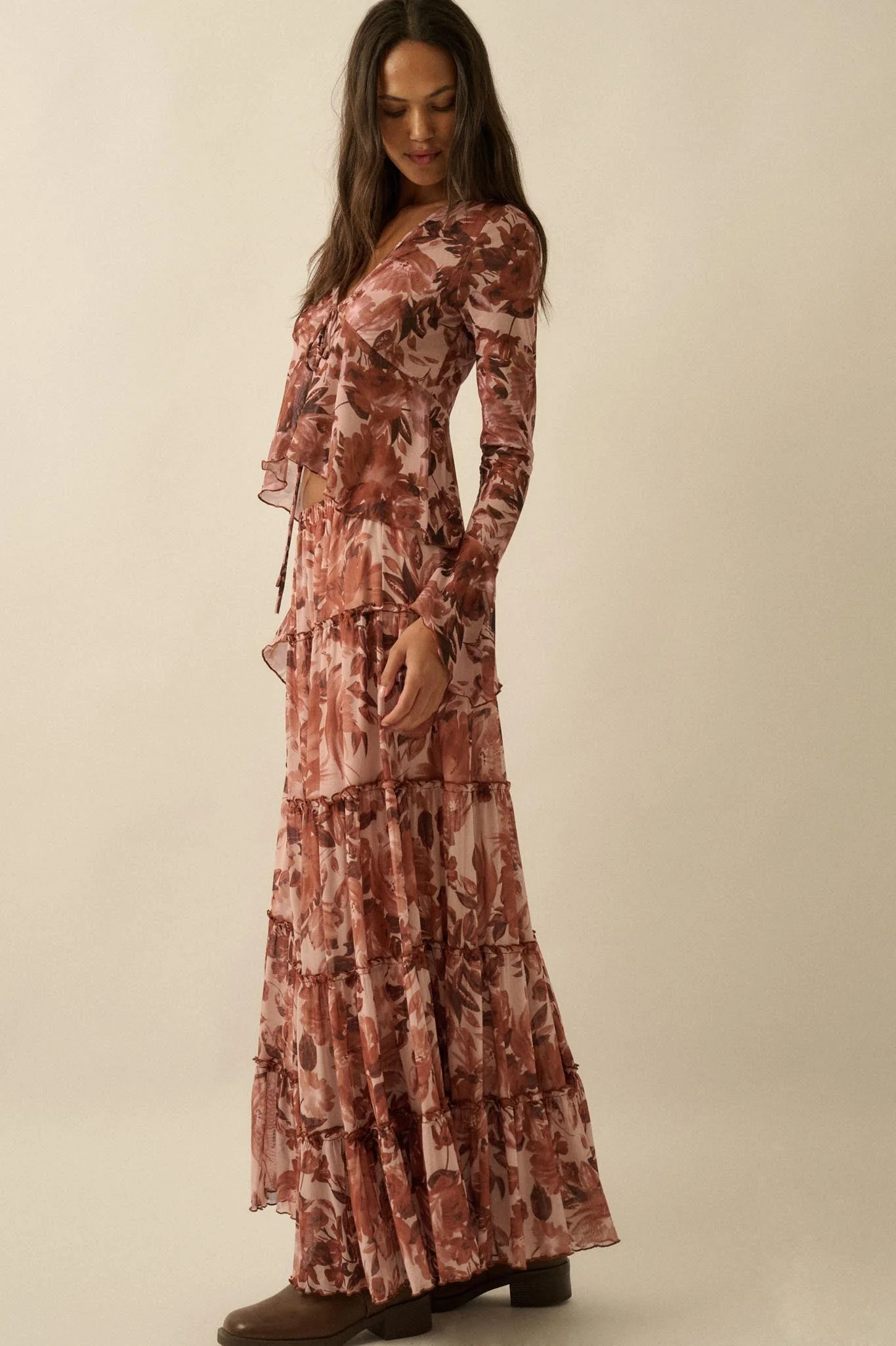 Gorgeous Garden Floral Mesh Tiered Maxi Skirt - Image 5