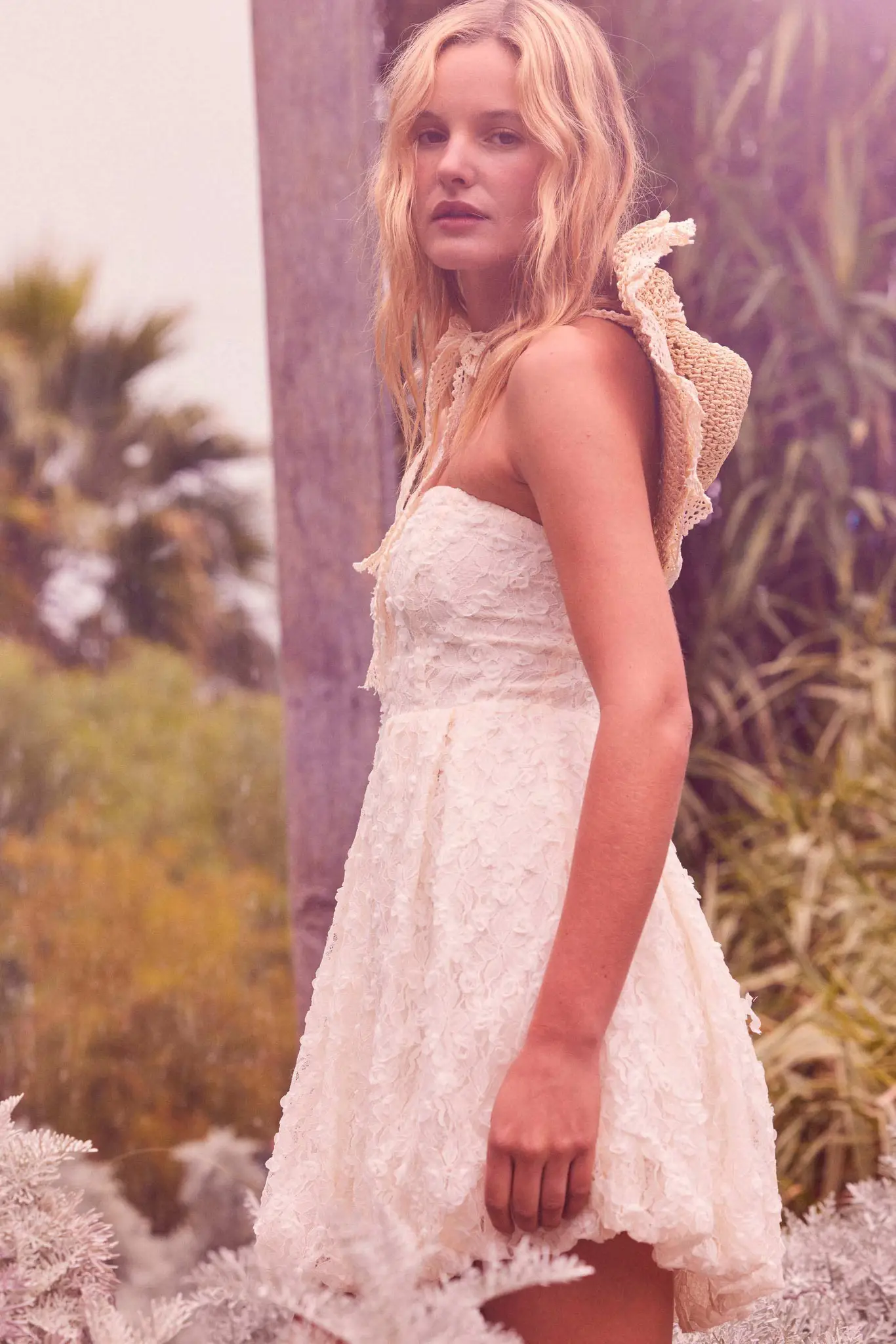 Grace Note Floral Lace Strapless Bubble Mini Dress - Image 2