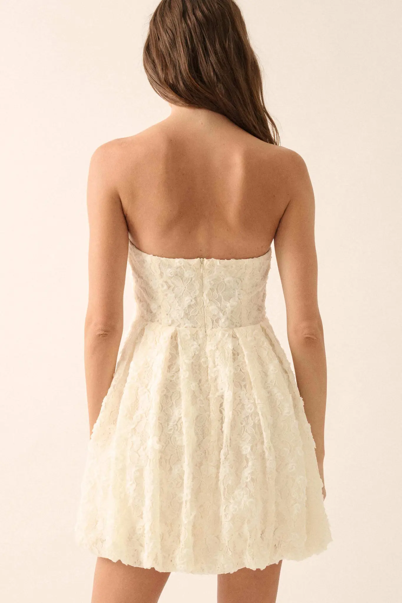 Grace Note Floral Lace Strapless Bubble Mini Dress - Image 9