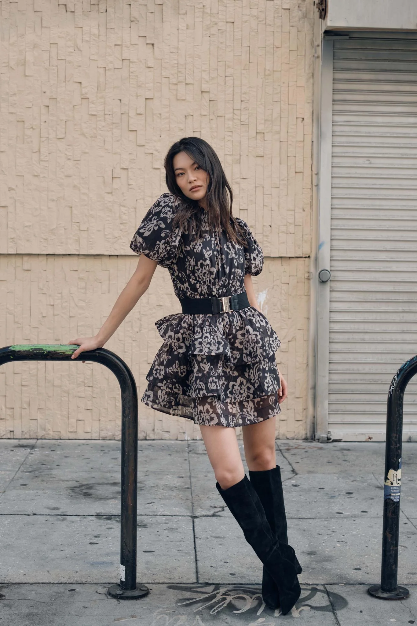 Graceful Blooms Floral Organza Tiered Mini Dress - Image 2