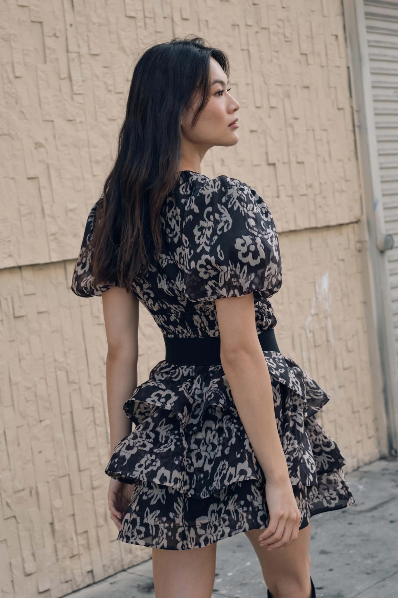 Graceful Blooms Floral Organza Tiered Mini Dress - Image 3