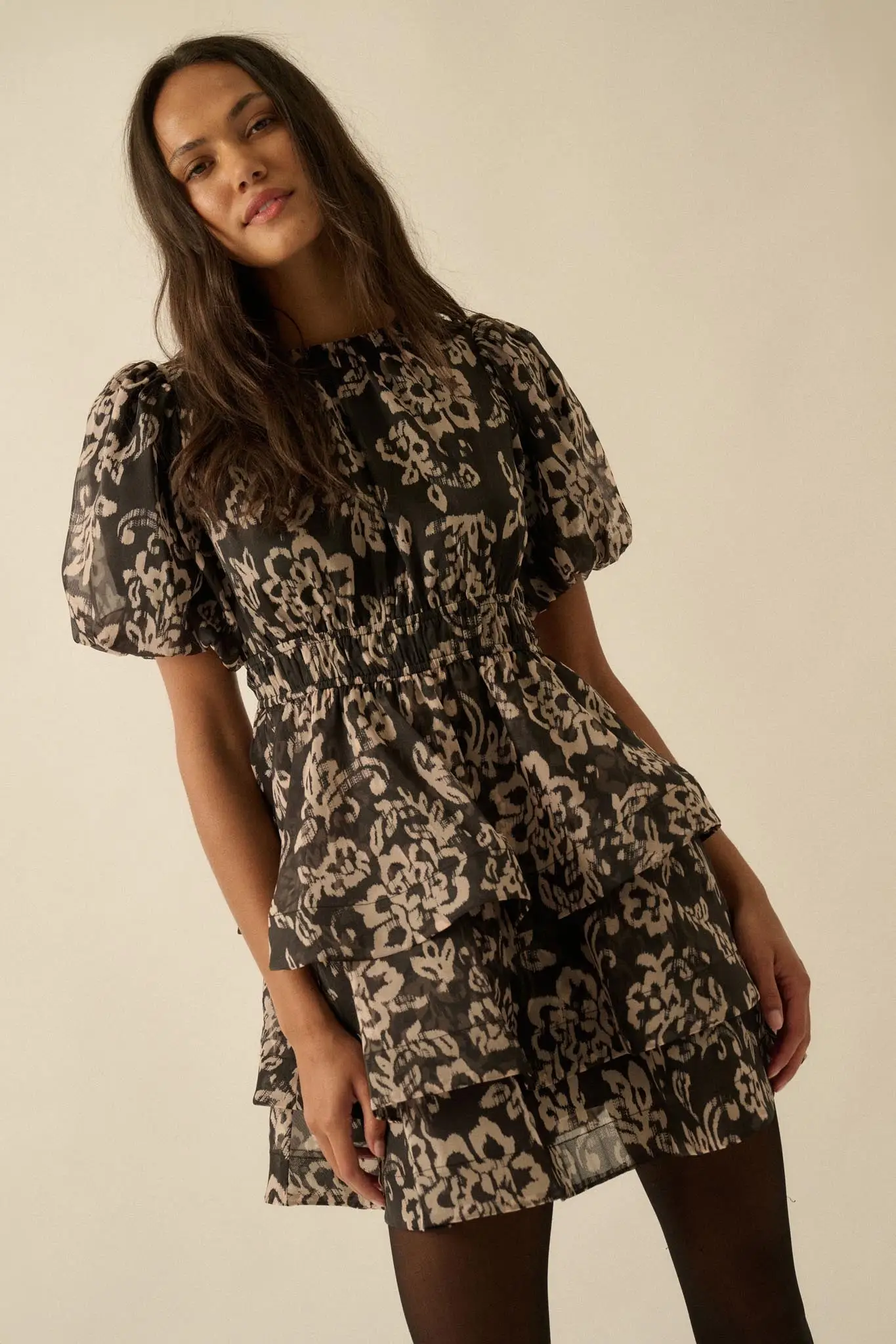 Graceful Blooms Floral Organza Tiered Mini Dress - Image 6