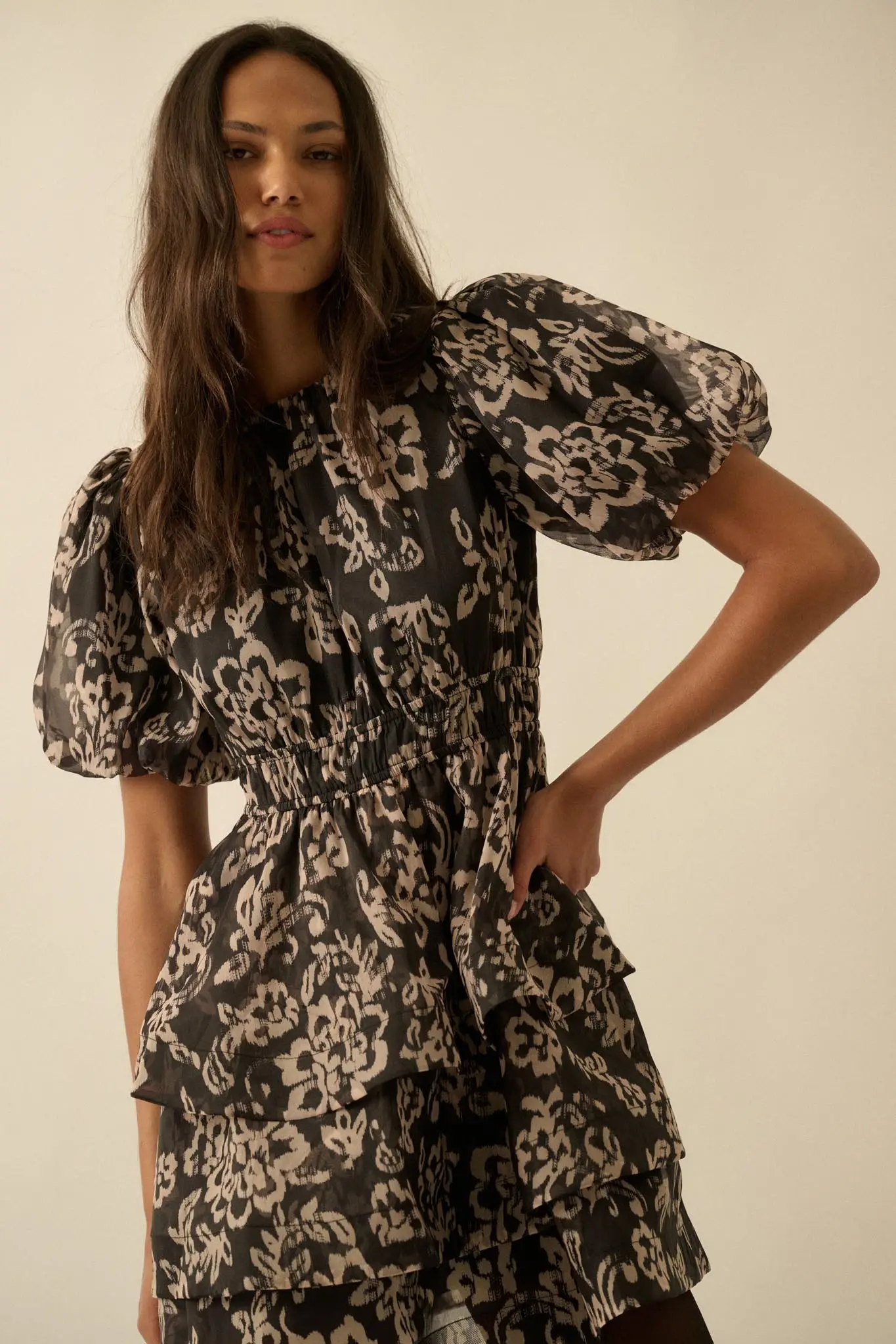 Graceful Blooms Floral Organza Tiered Mini Dress - Image 7