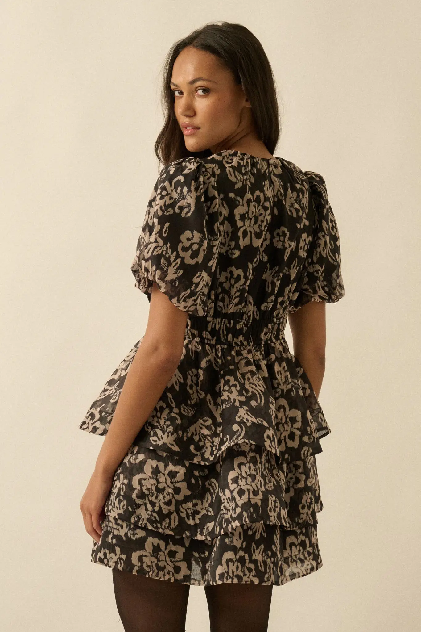 Graceful Blooms Floral Organza Tiered Mini Dress - Image 9