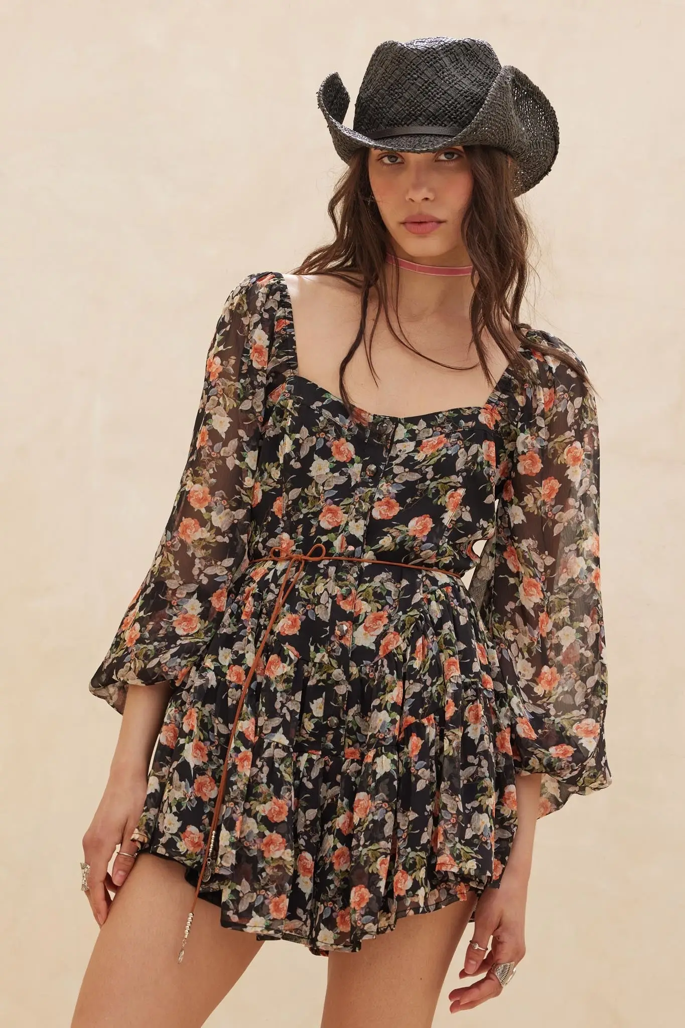 Graceful Garden Floral Chiffon Tiered Romper Dress - Image 10