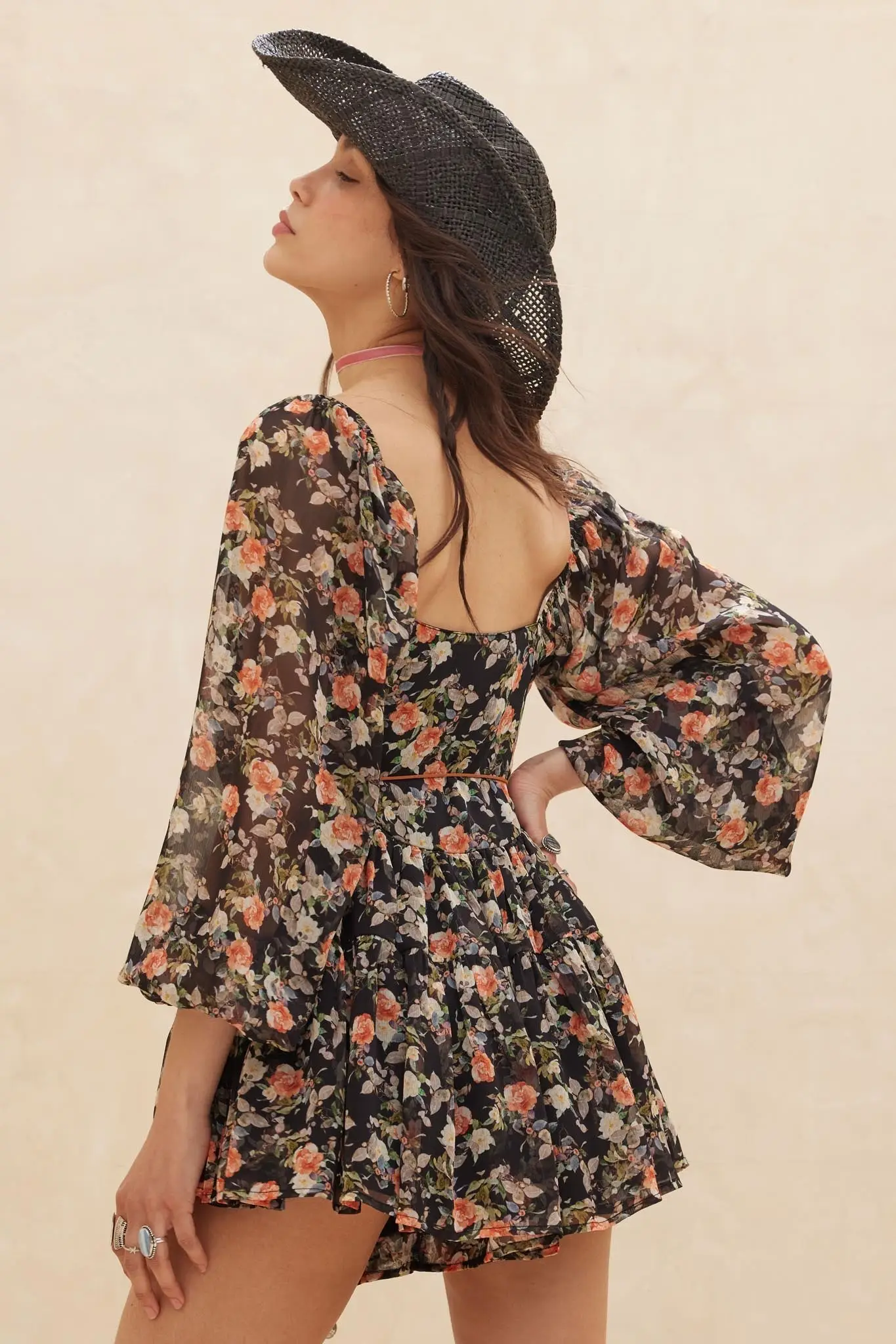 Graceful Garden Floral Chiffon Tiered Romper Dress - Image 12