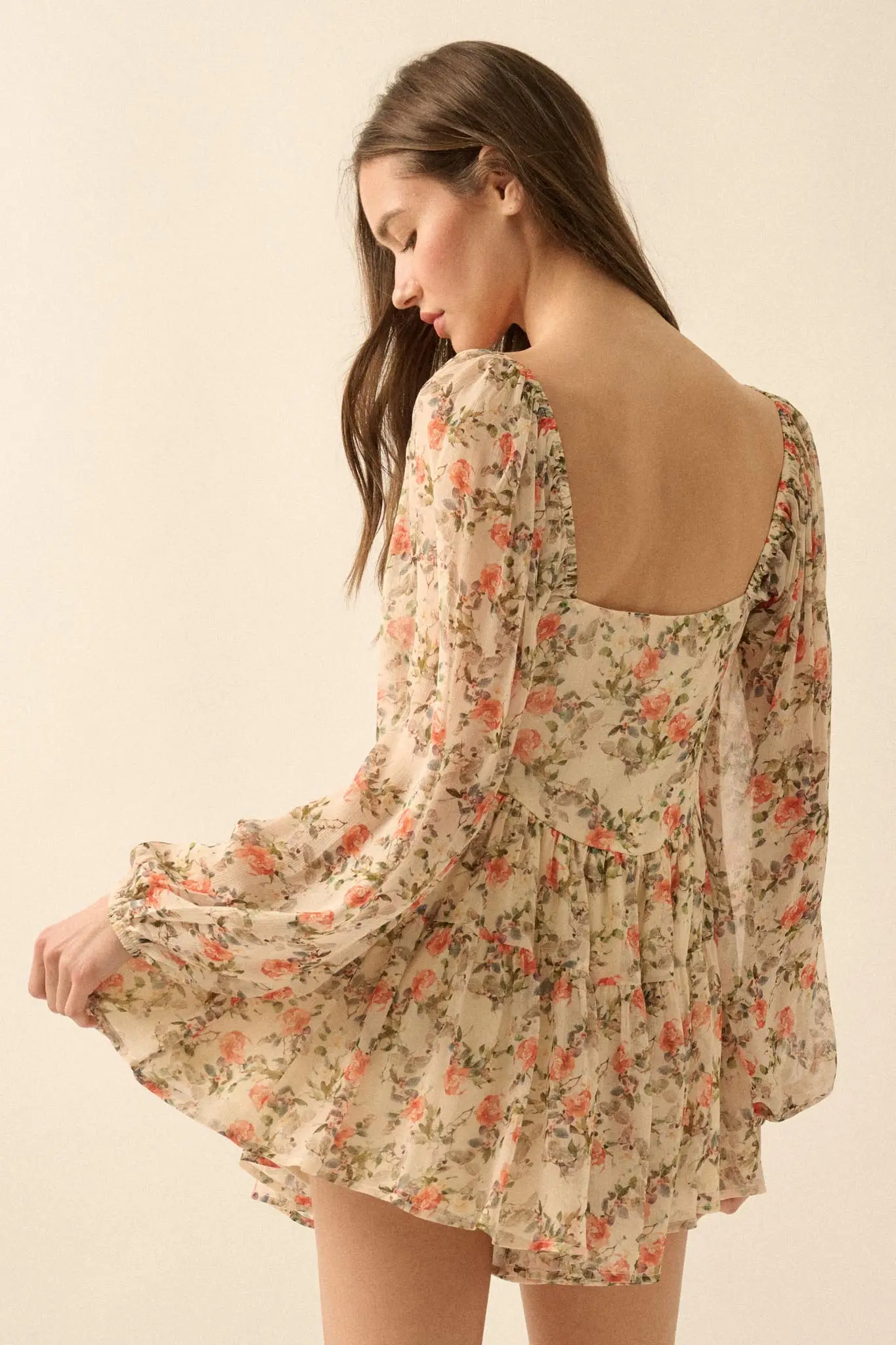 Graceful Garden Floral Chiffon Tiered Romper Dress - Image 2