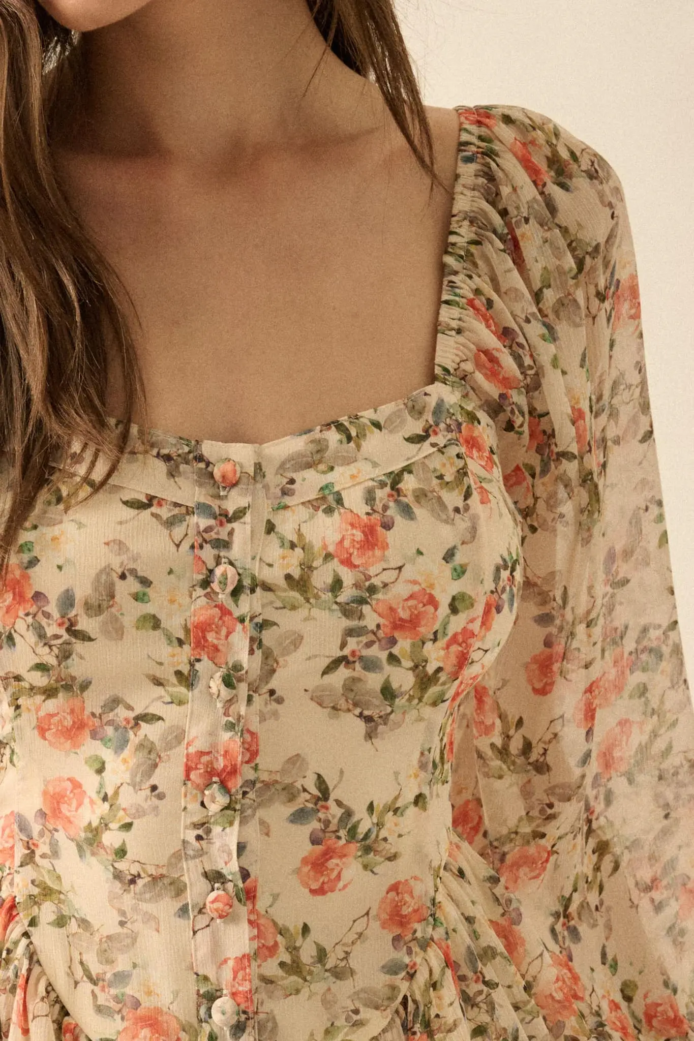 Graceful Garden Floral Chiffon Tiered Romper Dress - Image 4
