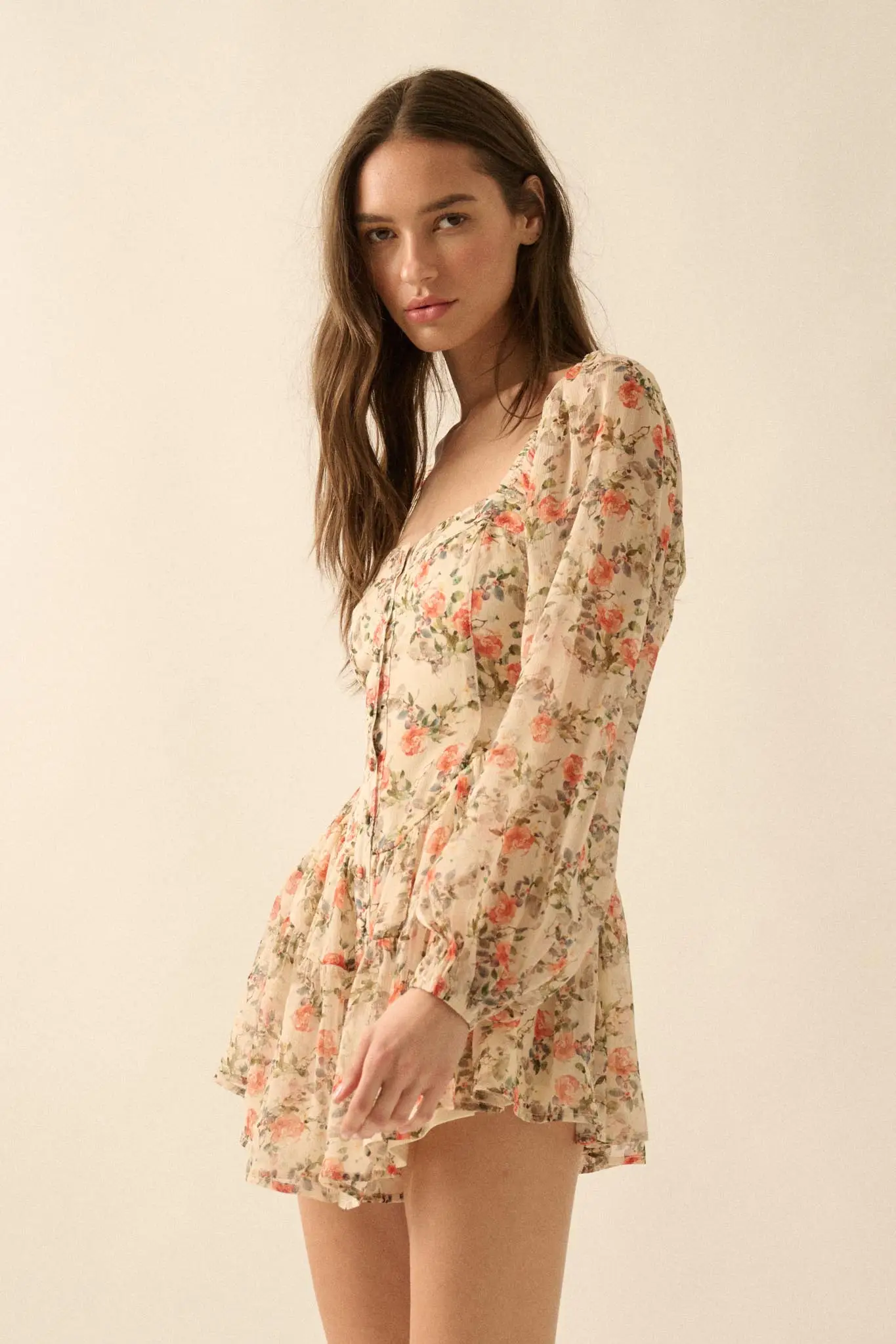 Graceful Garden Floral Chiffon Tiered Romper Dress - Image 6