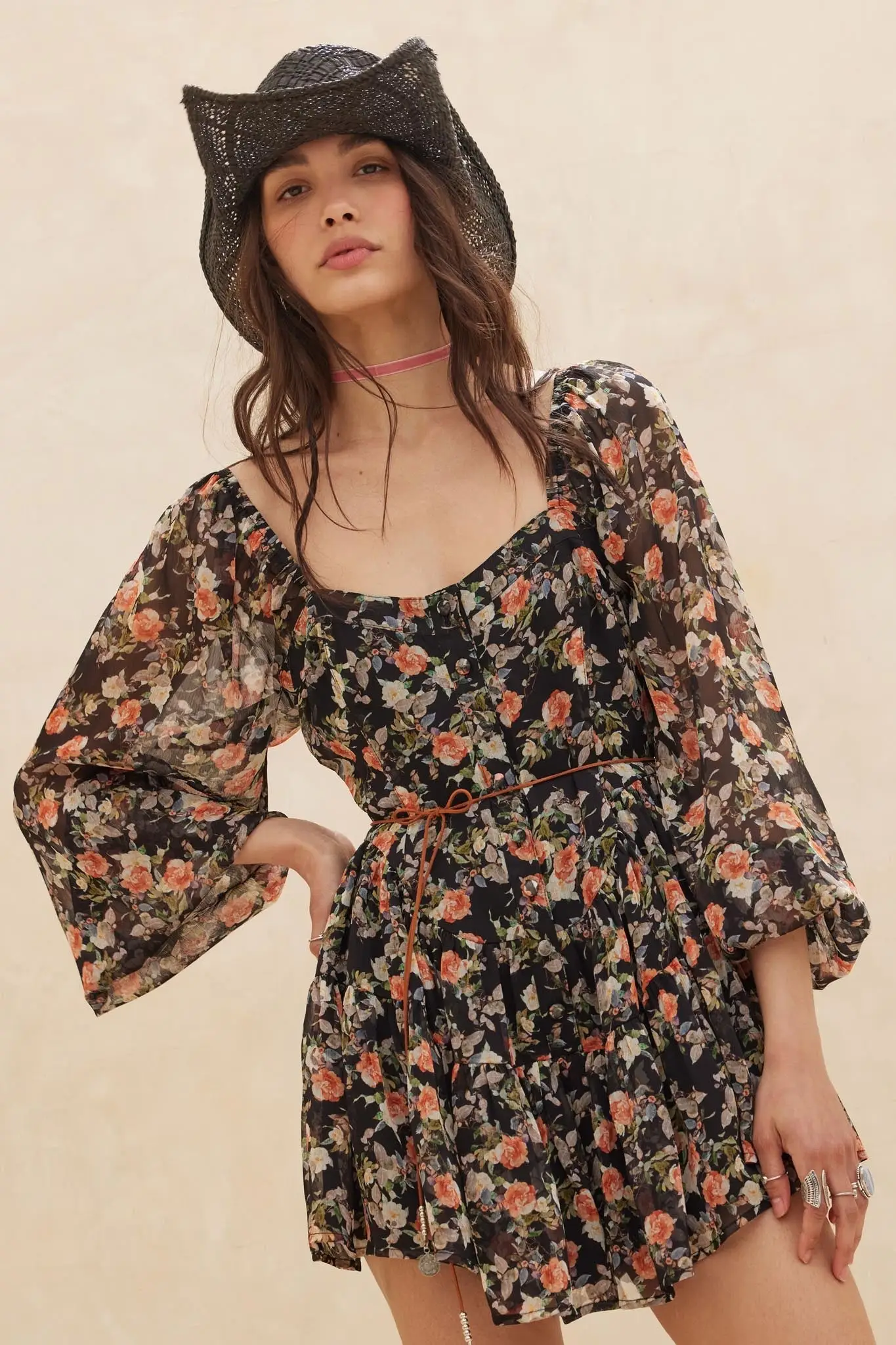 Graceful Garden Floral Chiffon Tiered Romper Dress - Image 7