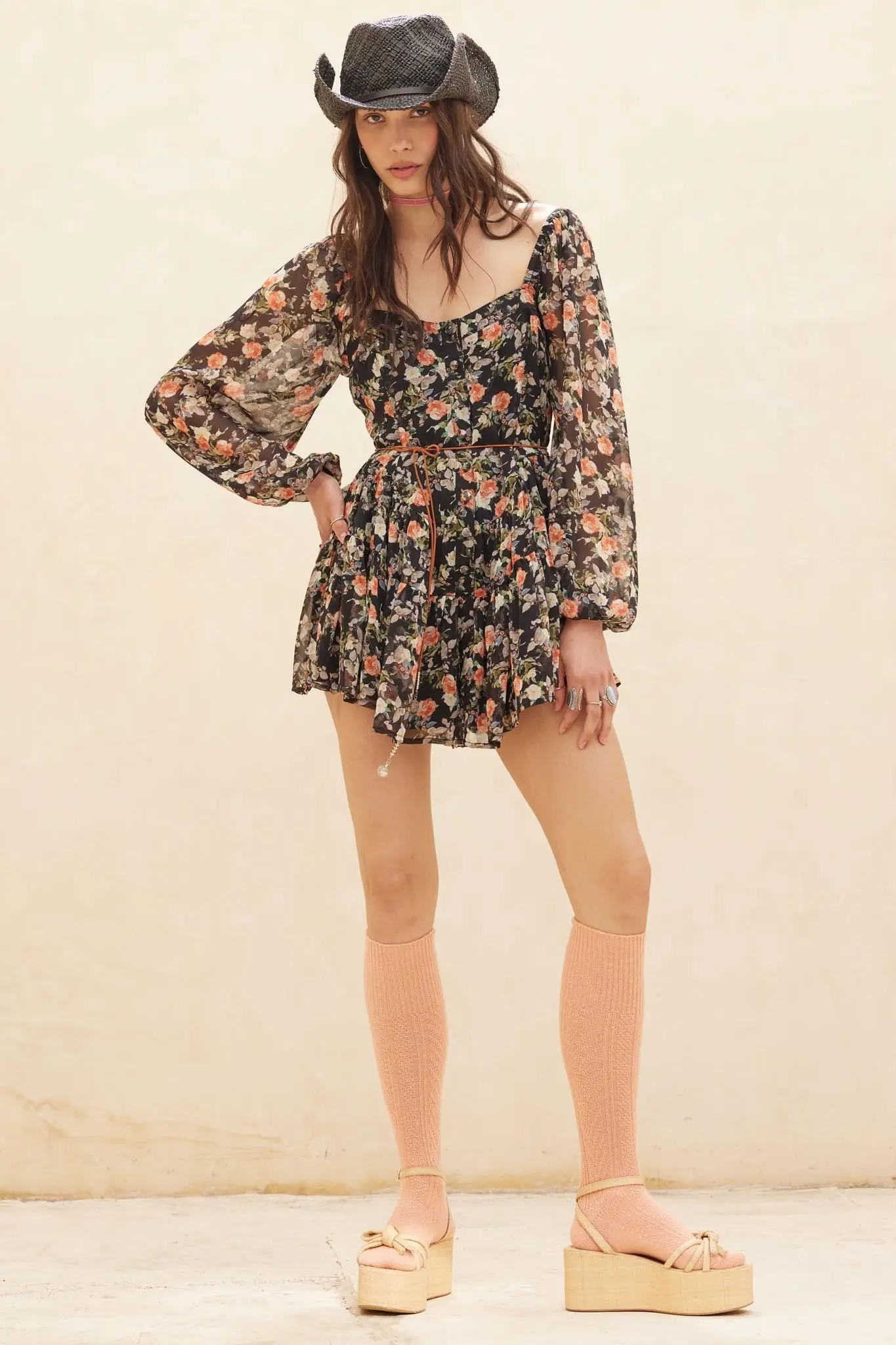 Graceful Garden Floral Chiffon Tiered Romper Dress - Image 9