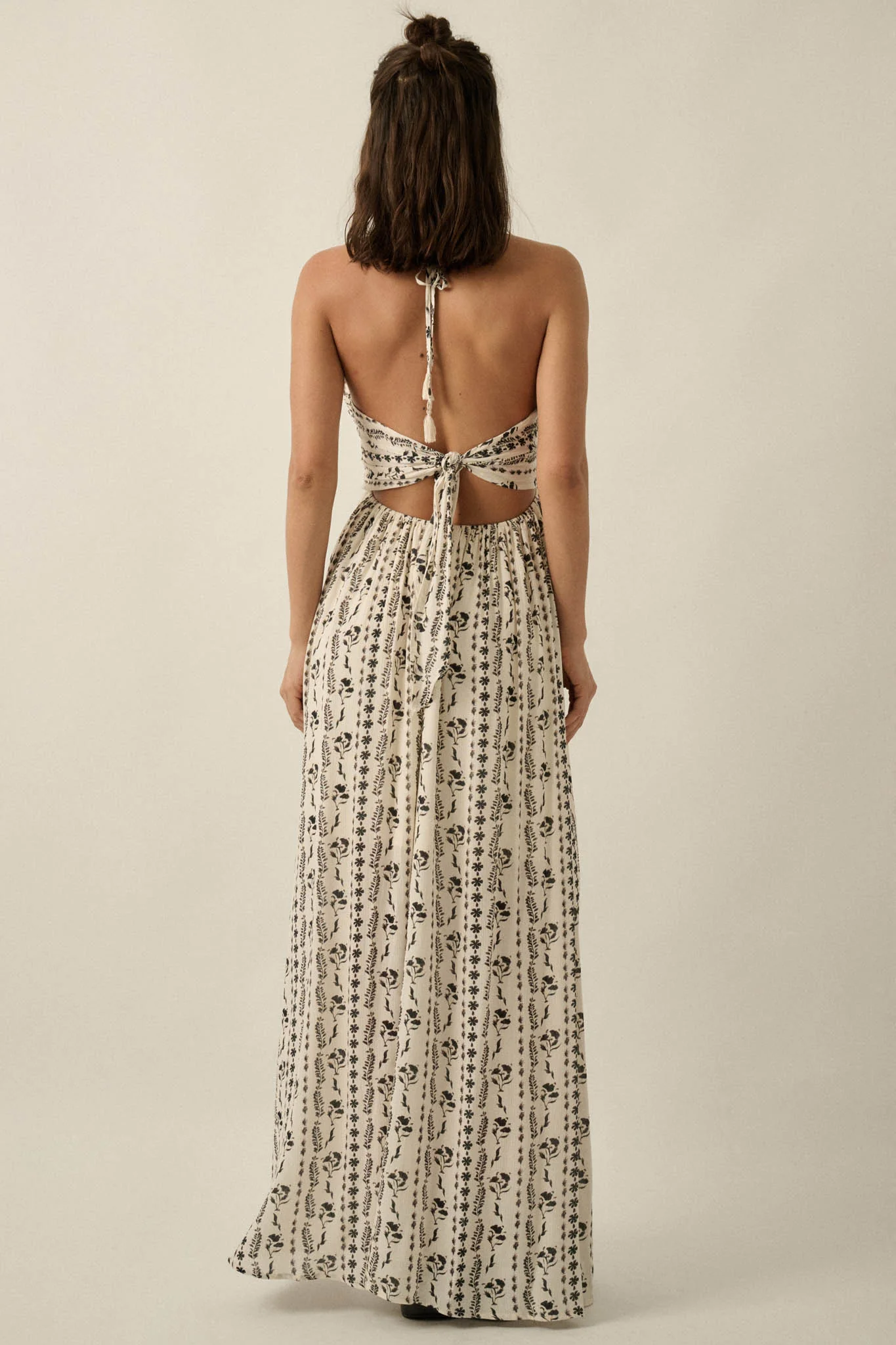 Growing My Way Floral-Stripe Crepe Halter Maxi Dress - Image 2
