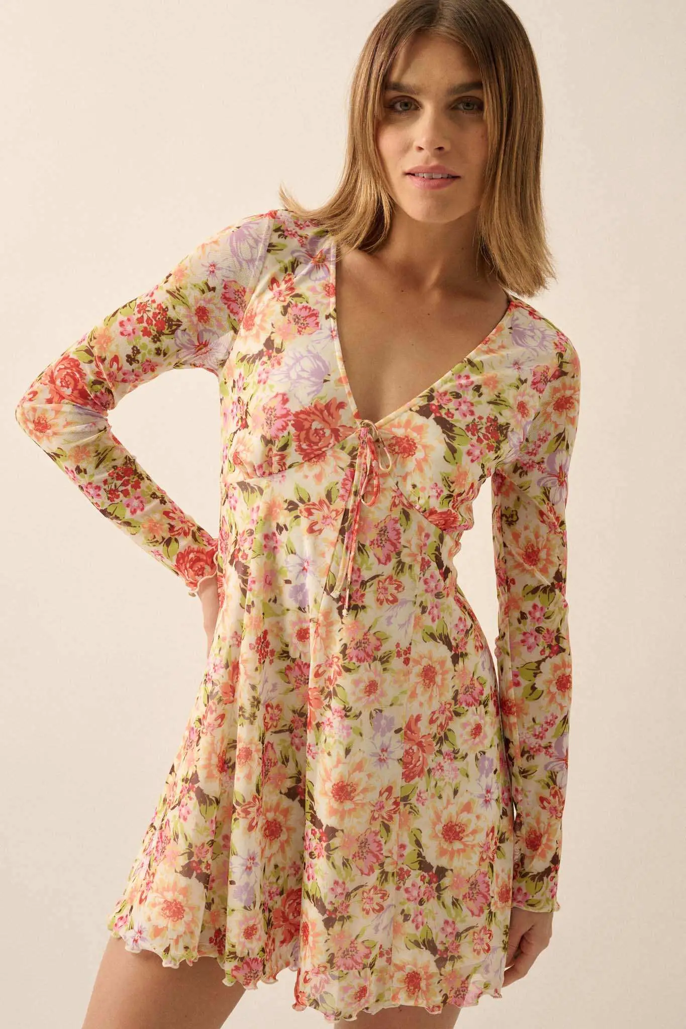 Growing Wild Floral-Print Mesh Long-Sleeve Romper - Image 3