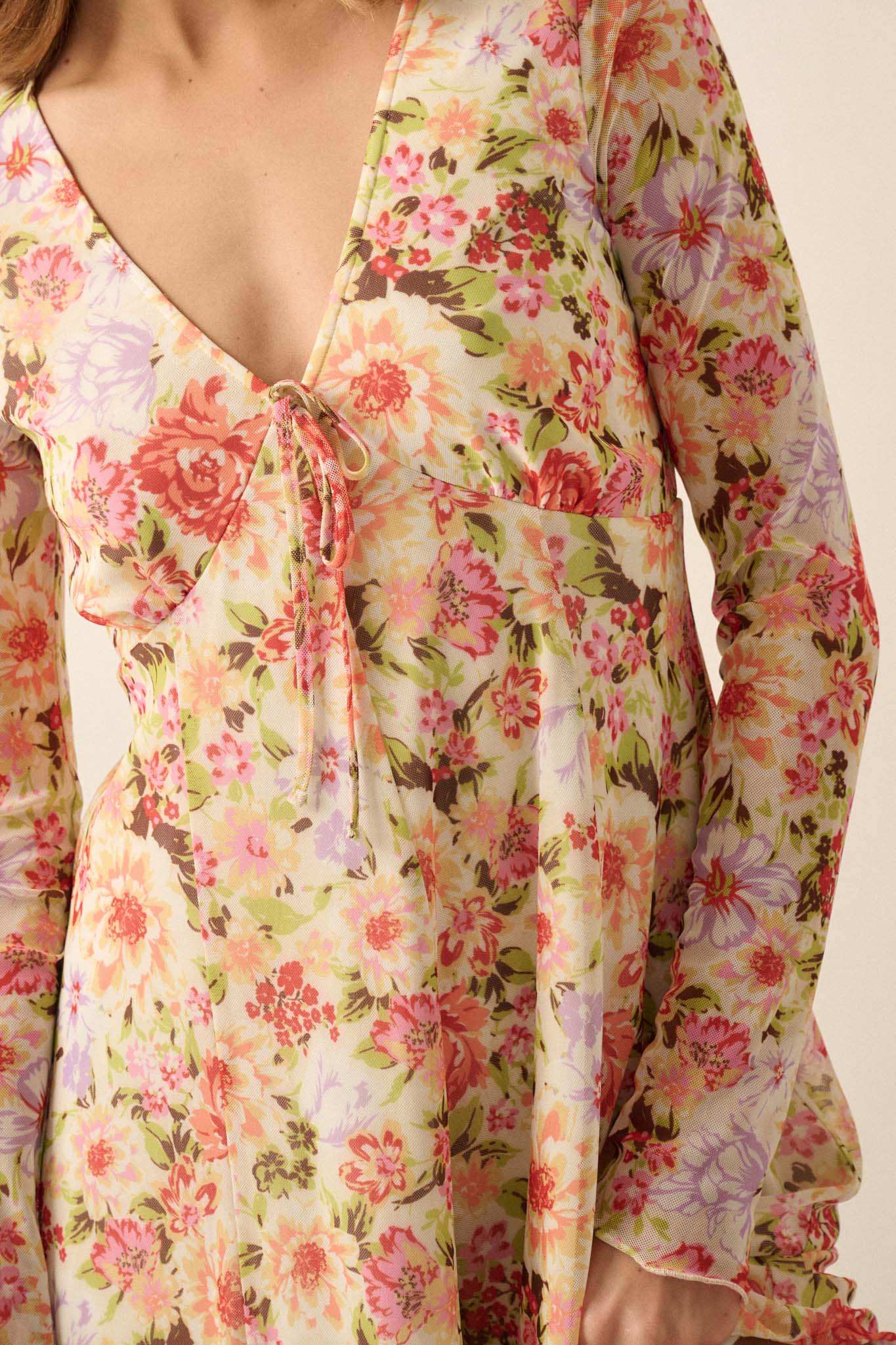 Growing Wild Floral-Print Mesh Long-Sleeve Romper - Image 4