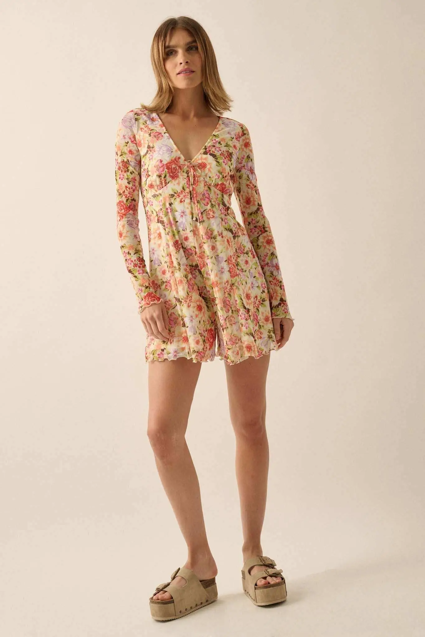 Growing Wild Floral-Print Mesh Long-Sleeve Romper - Image 5