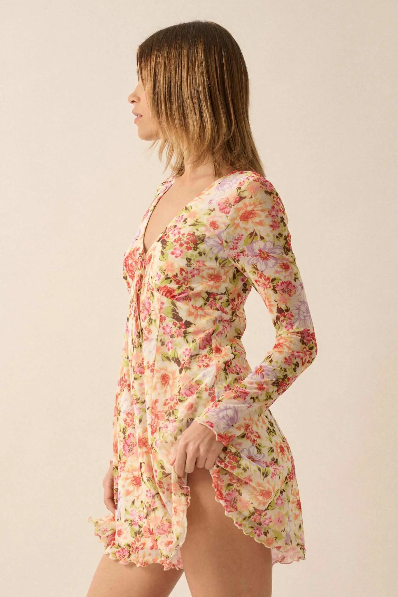 Growing Wild Floral-Print Mesh Long-Sleeve Romper - Image 7