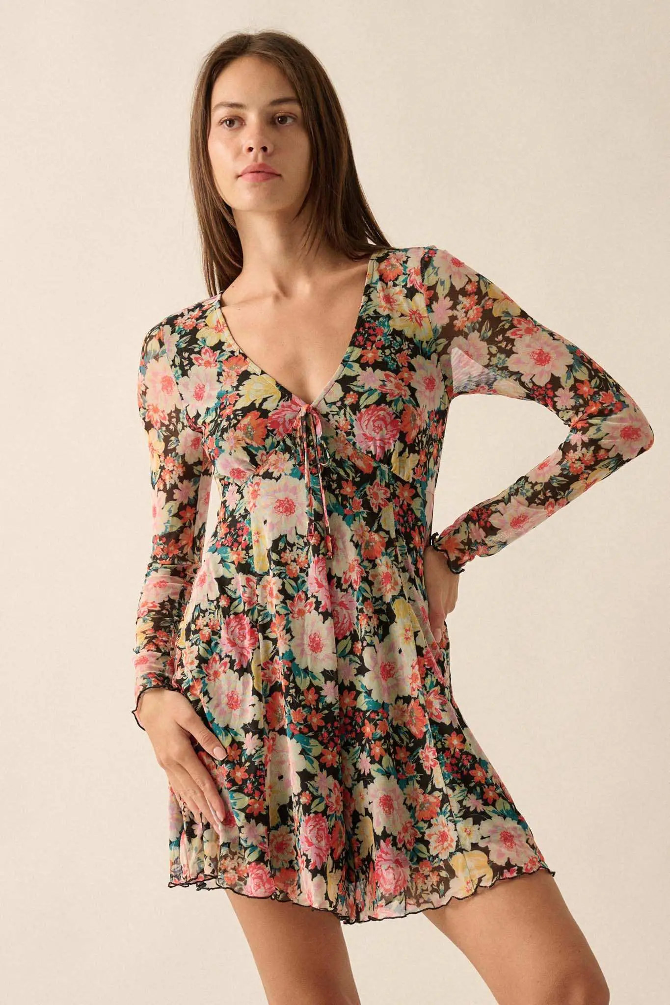 Growing Wild Floral-Print Mesh Long-Sleeve Romper - Image 8