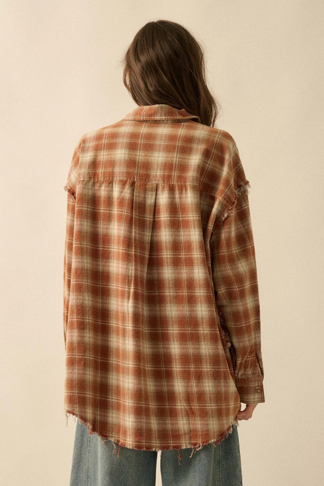 Grunge Era Oversize Raw-Edge Plaid Flannel Shirt - Image 15