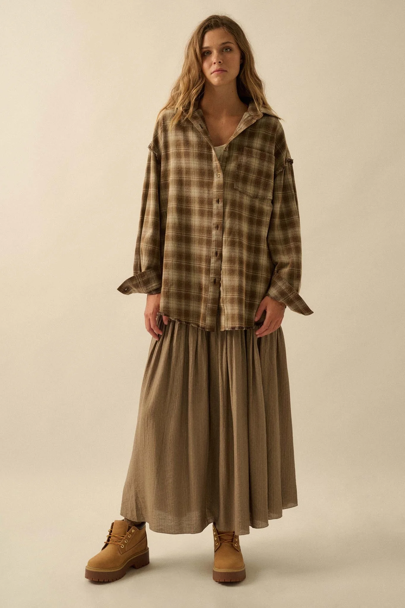 Grunge Era Oversize Raw-Edge Plaid Flannel Shirt - Image 18