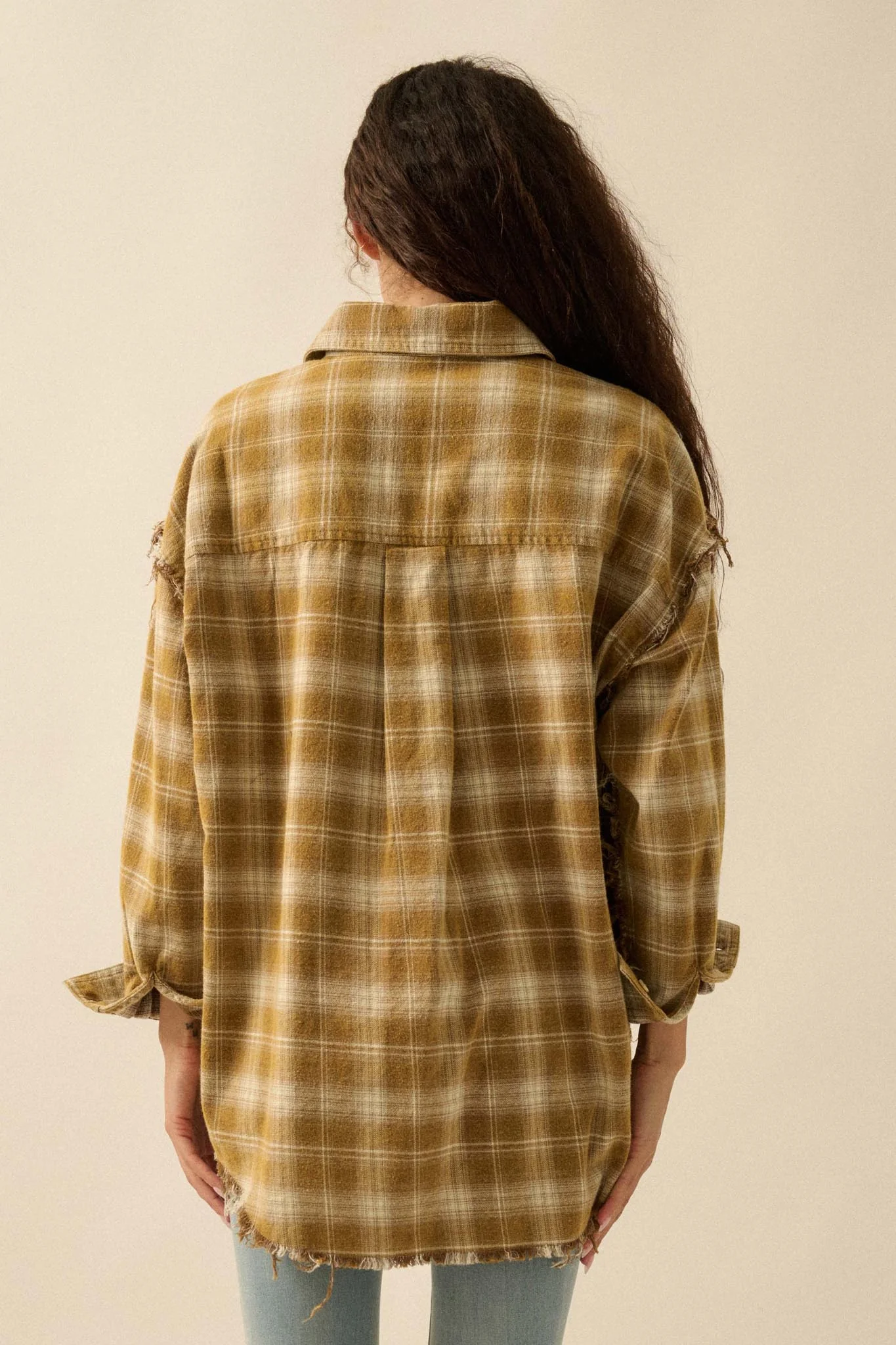 Grunge Era Oversize Raw-Edge Plaid Flannel Shirt - Image 9
