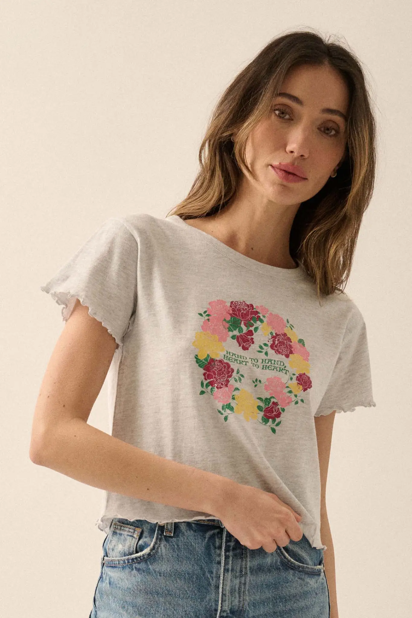 Hand to Hand Floral Graphic Baby Tee