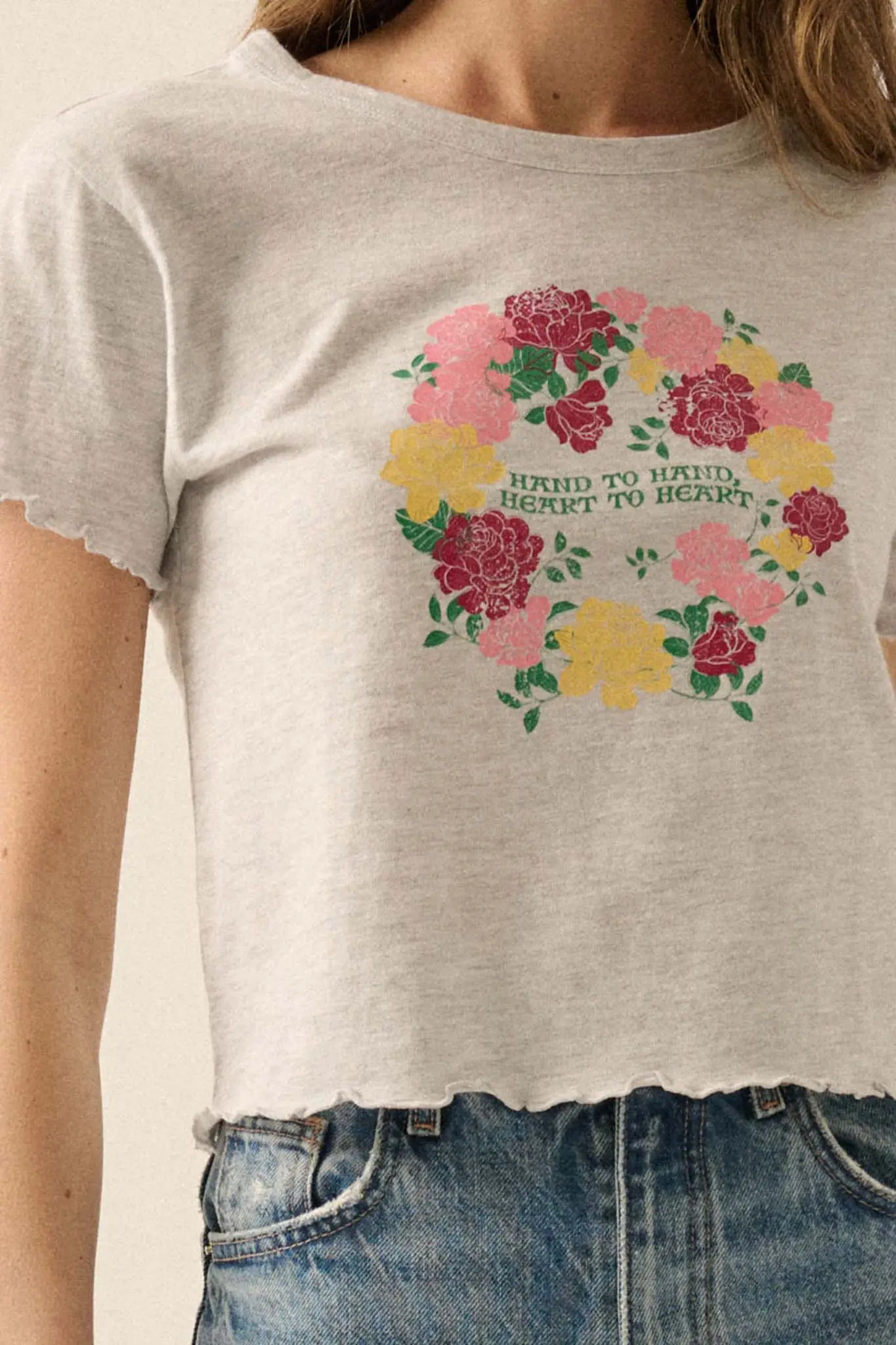 Hand to Hand Floral Graphic Baby Tee - Image 2