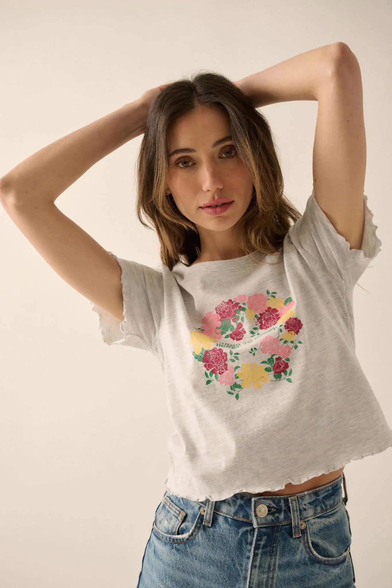 Hand to Hand Floral Graphic Baby Tee - Image 3