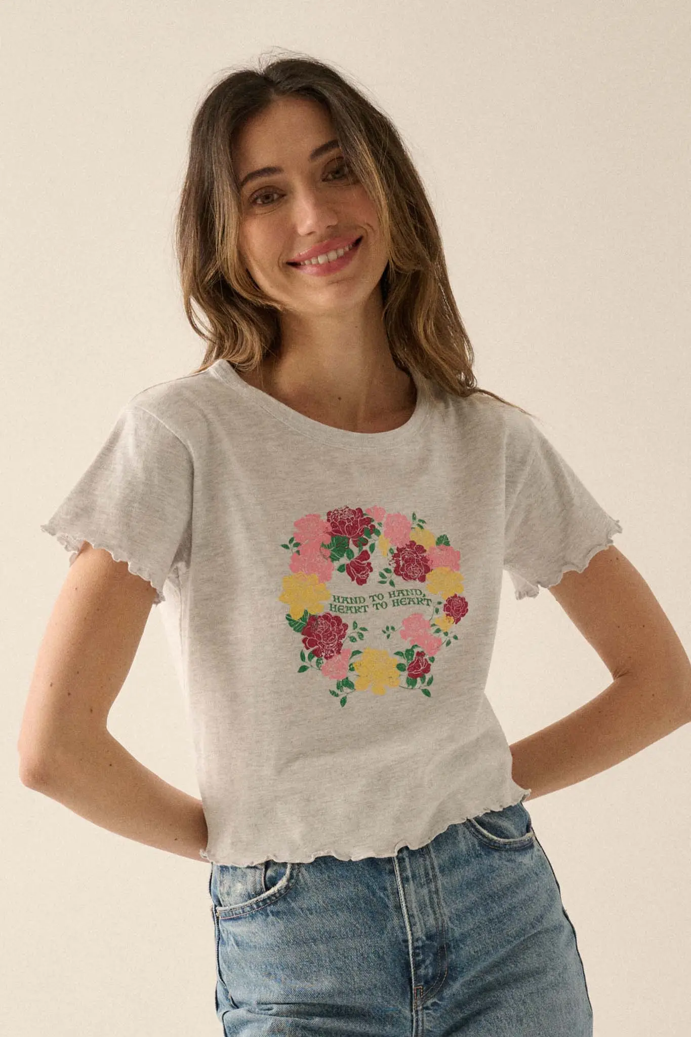 Hand to Hand Floral Graphic Baby Tee - Image 5