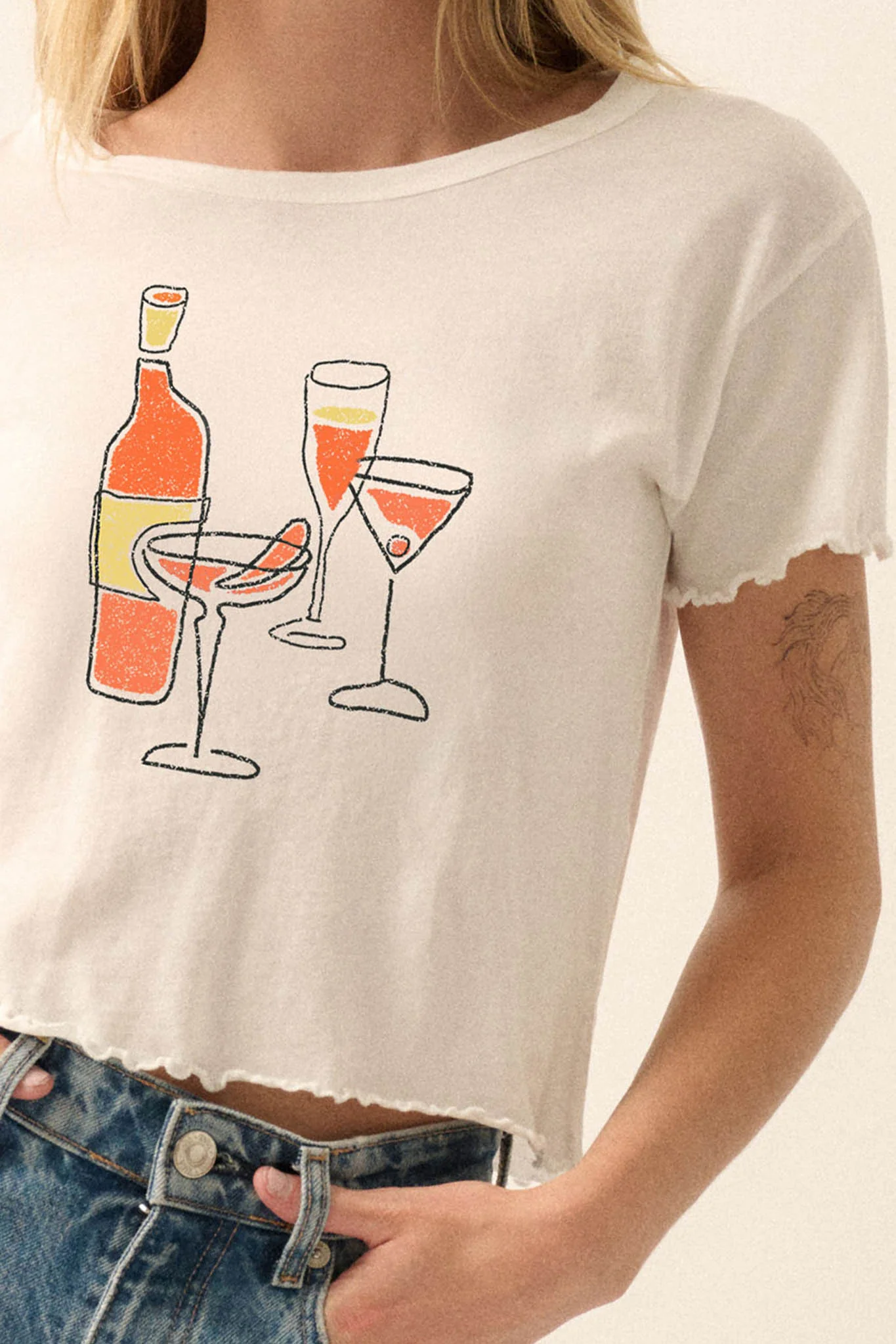 Happy Hour Cropped Lettuce-Edge Graphic Baby Tee - Image 2